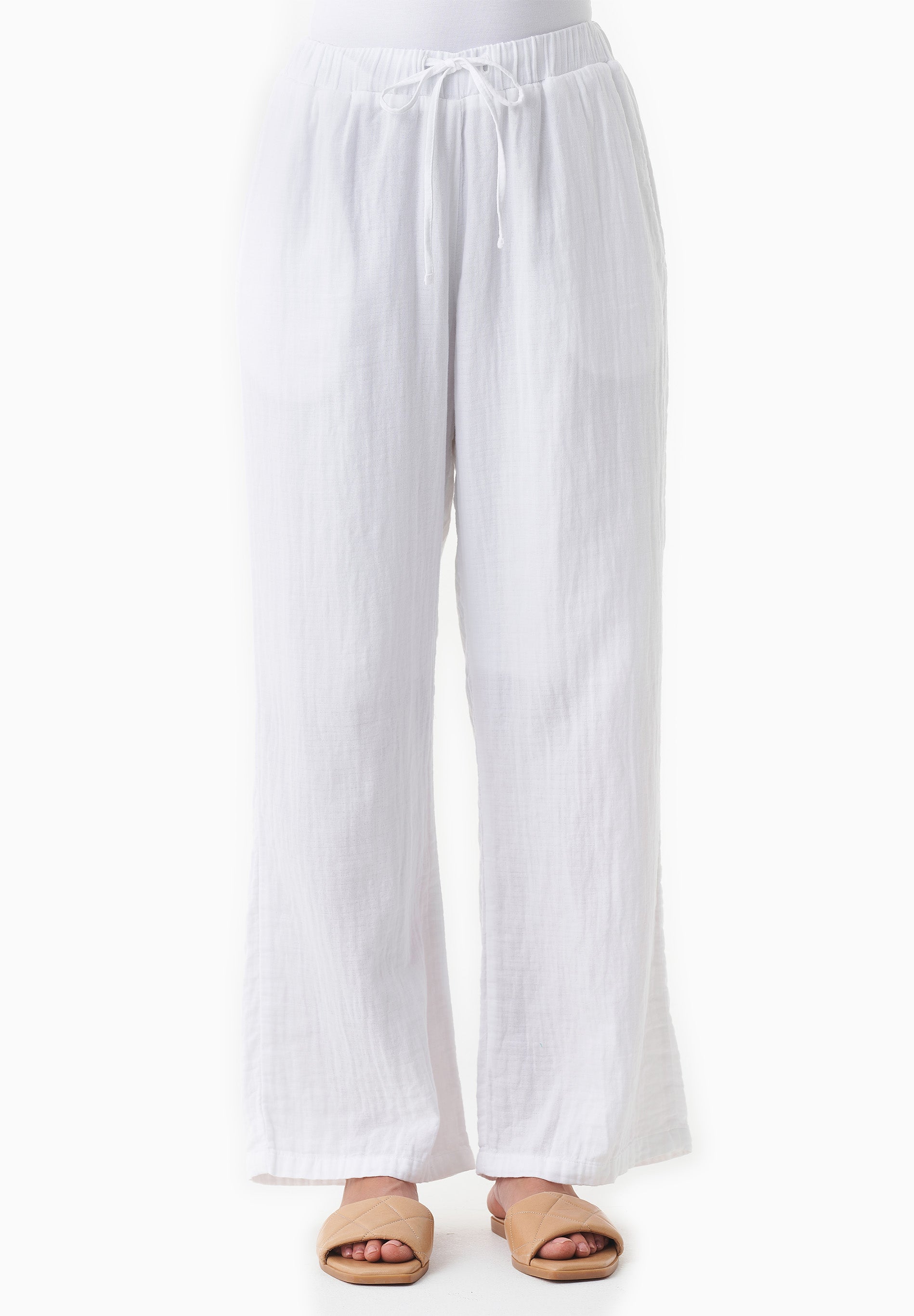 84383 - Damen vegan Hose Musselin WeiÃŸ