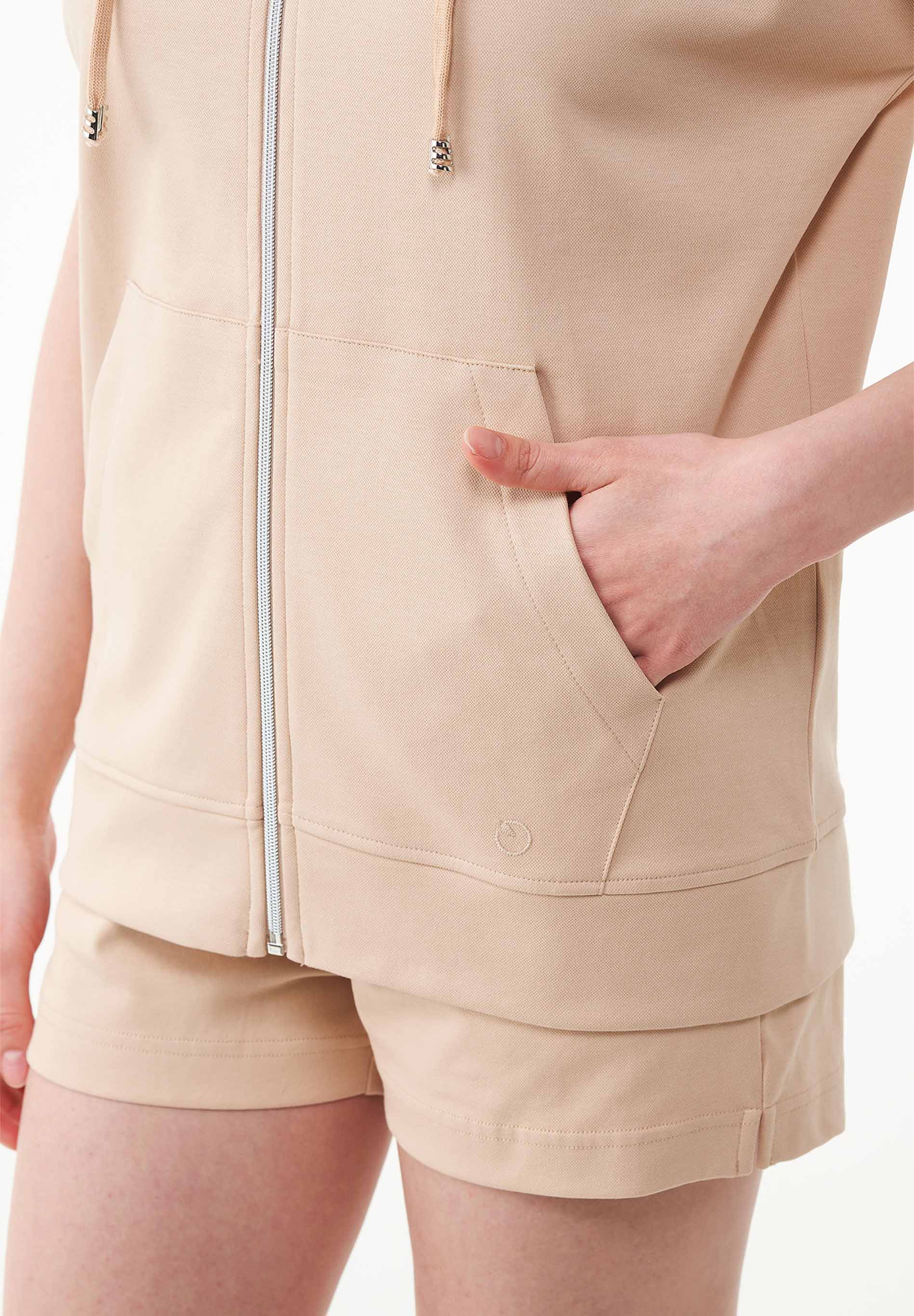 ORGANICATION Hoodie Full-Zip Short-Sleeved Lightweight Soft Beige