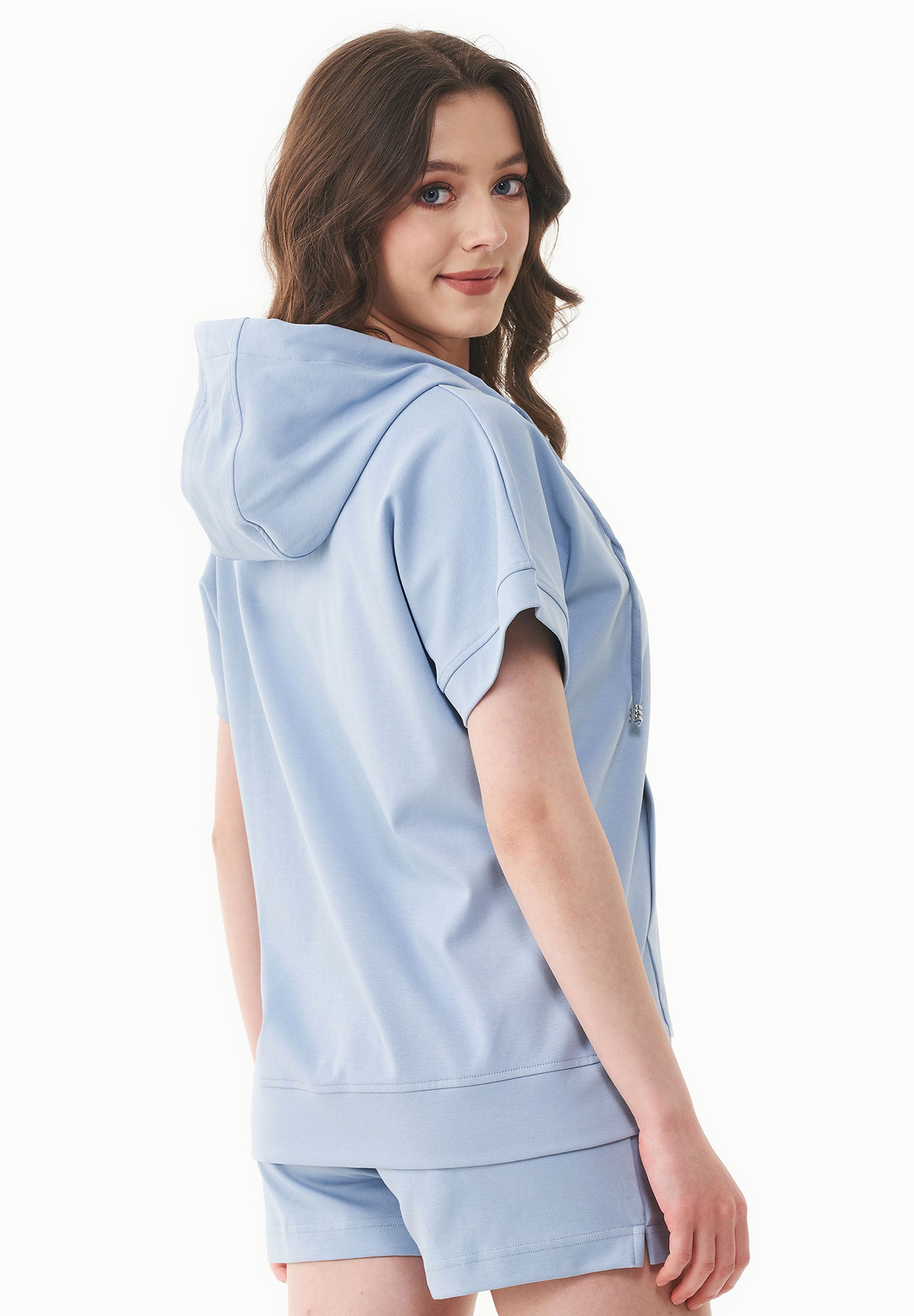 ORGANICATION Hoodie Full-Zip Short-Sleeved Lightweight Ice Blue
