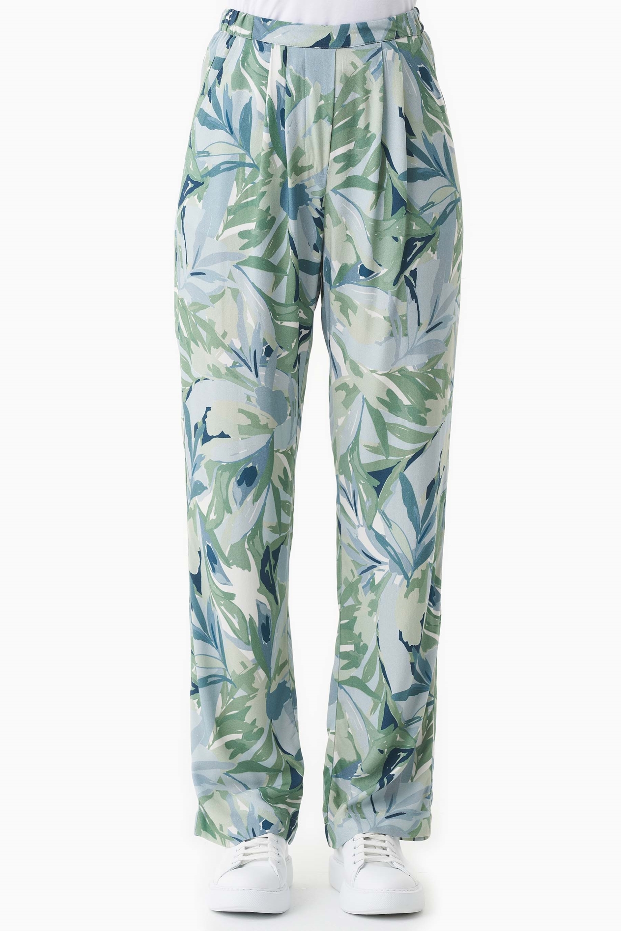 ORGANICATION Damen vegan Hose Mit Blatt-Muster Abstraktes Blatt GrÃ¼n