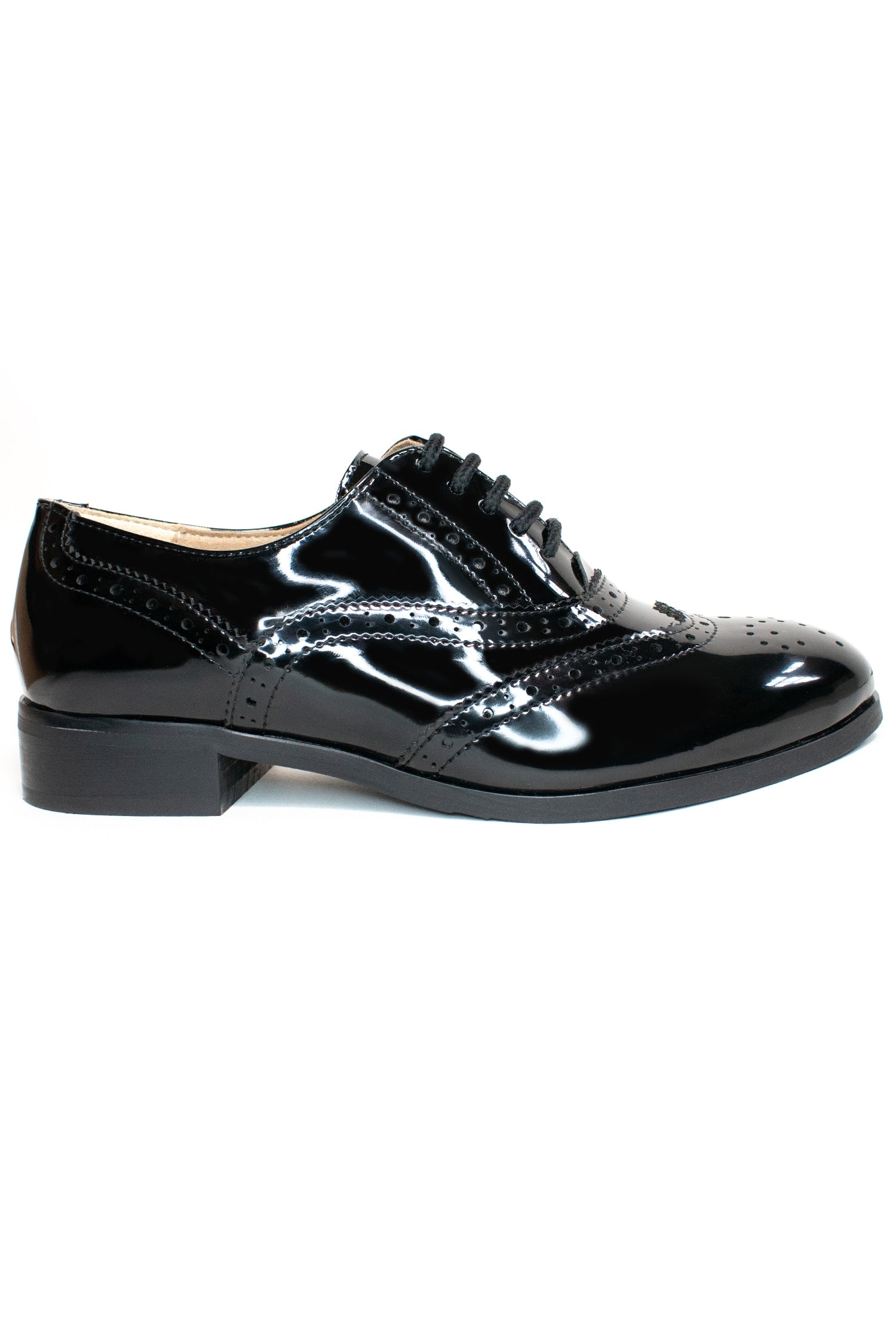 Will's Vegan Store Damen vegan Oxford Brogues Patent Schwarz
