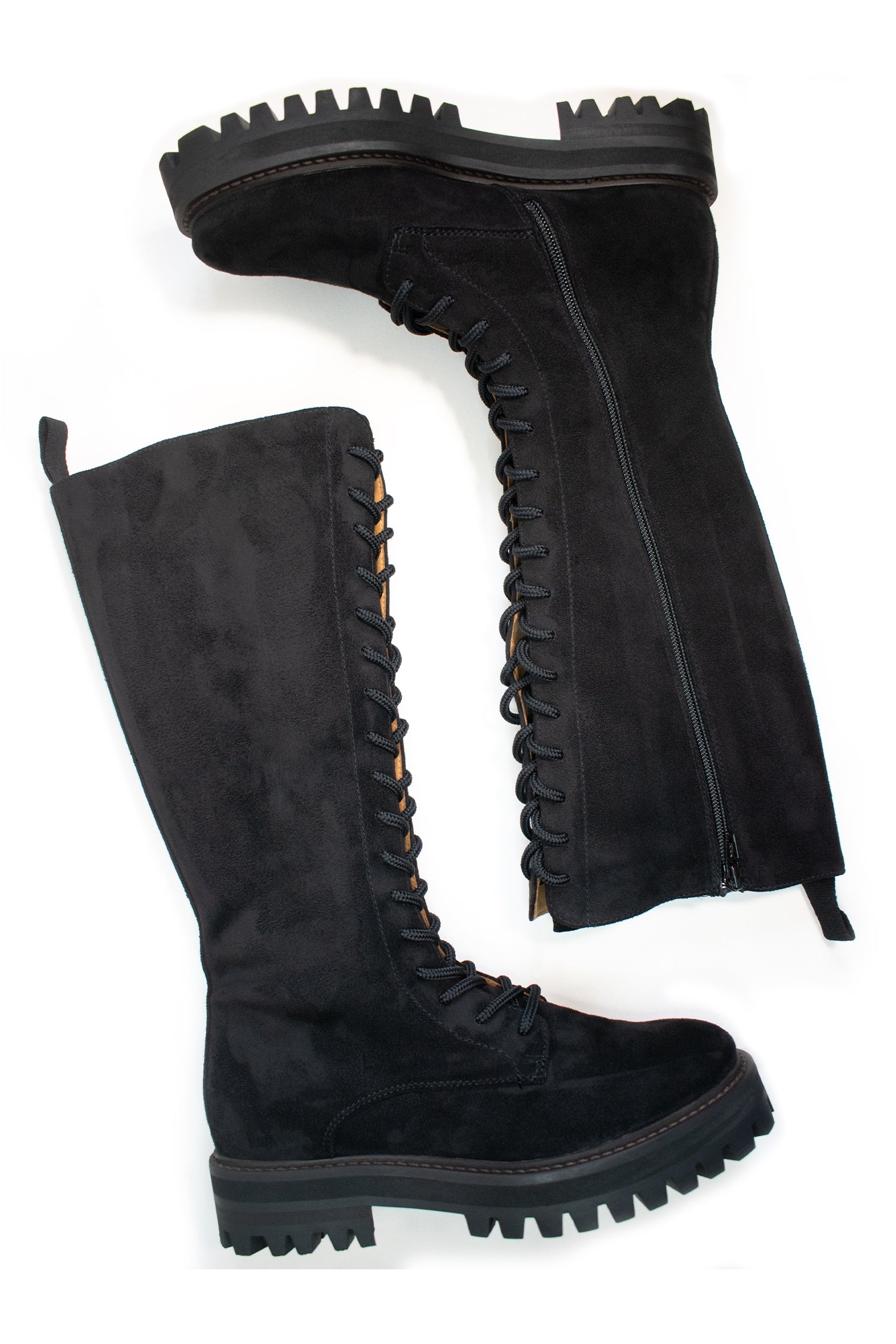 Will's Vegan Store Damen vegan Hohe Schnürstiefel Veganes Wildleder Schwarz