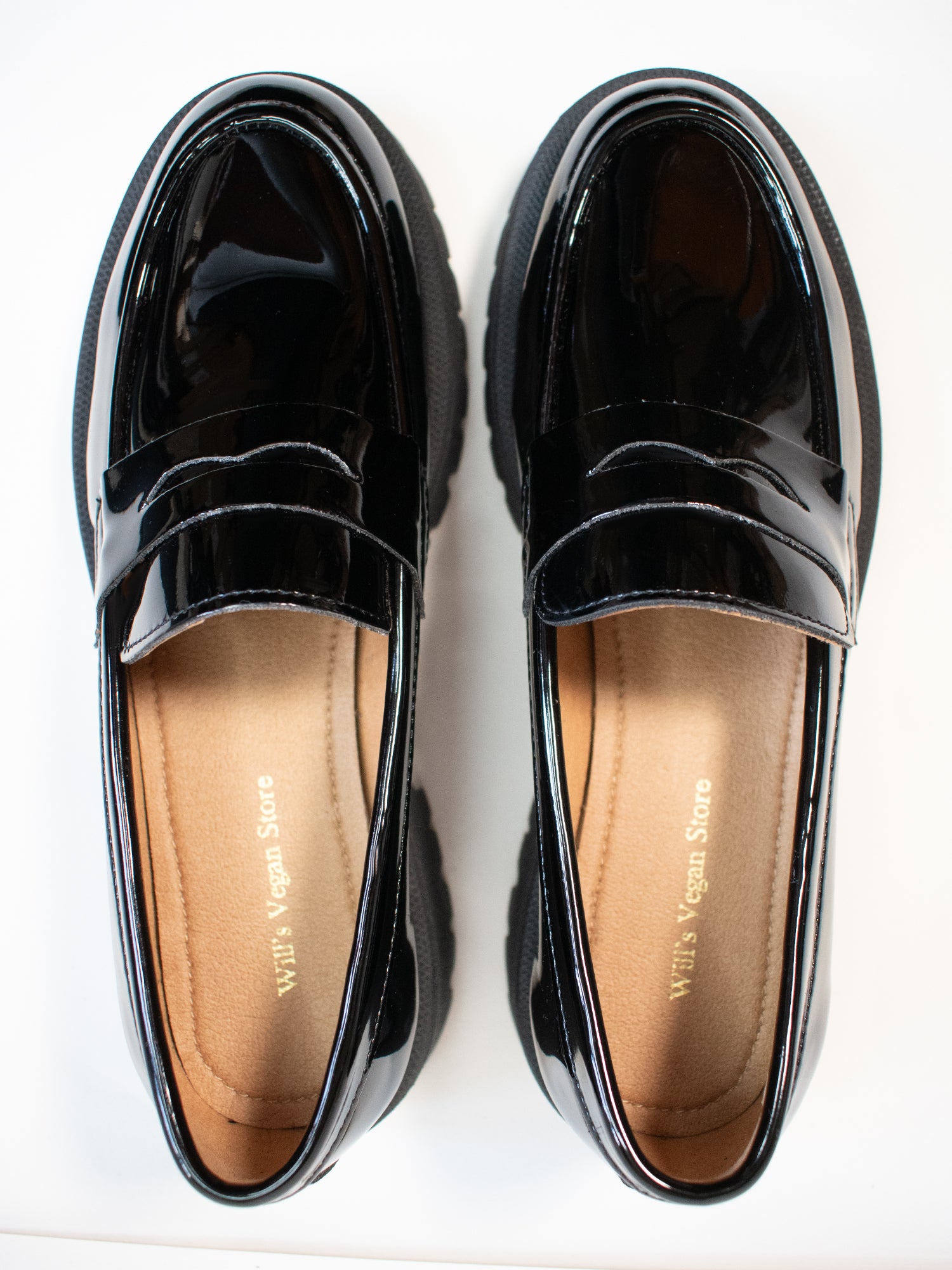 Will's Vegan Store womens vegan Loafers Track Sole Penny Patent Black