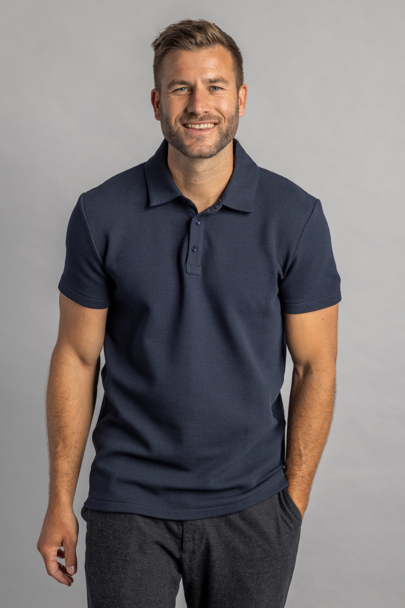 DIRTS Herren vegan Poloshirt WaffelpiquÃ© Navy