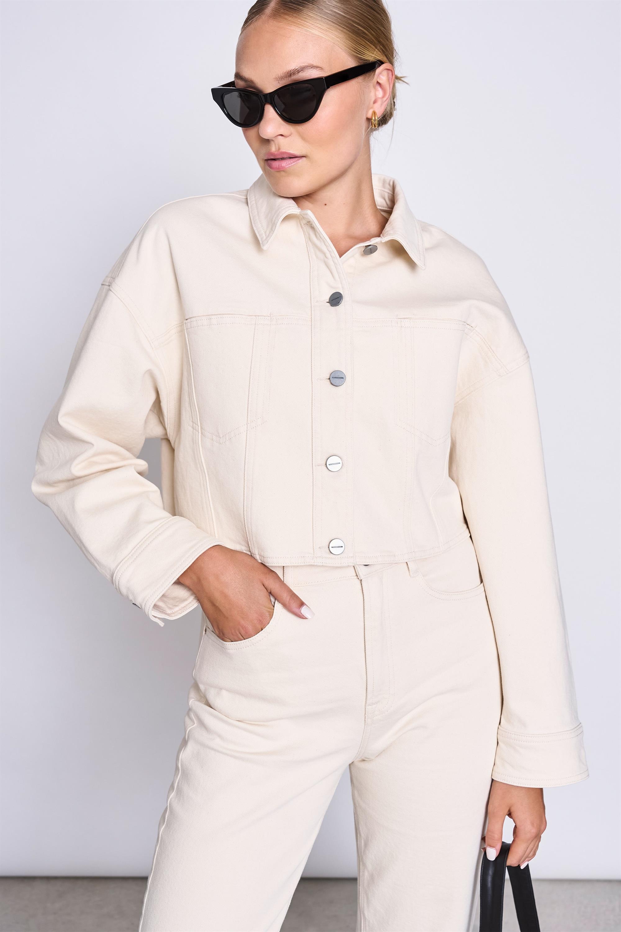 Dawn womens vegan Jacket Aria Boxy Cropped Ecru