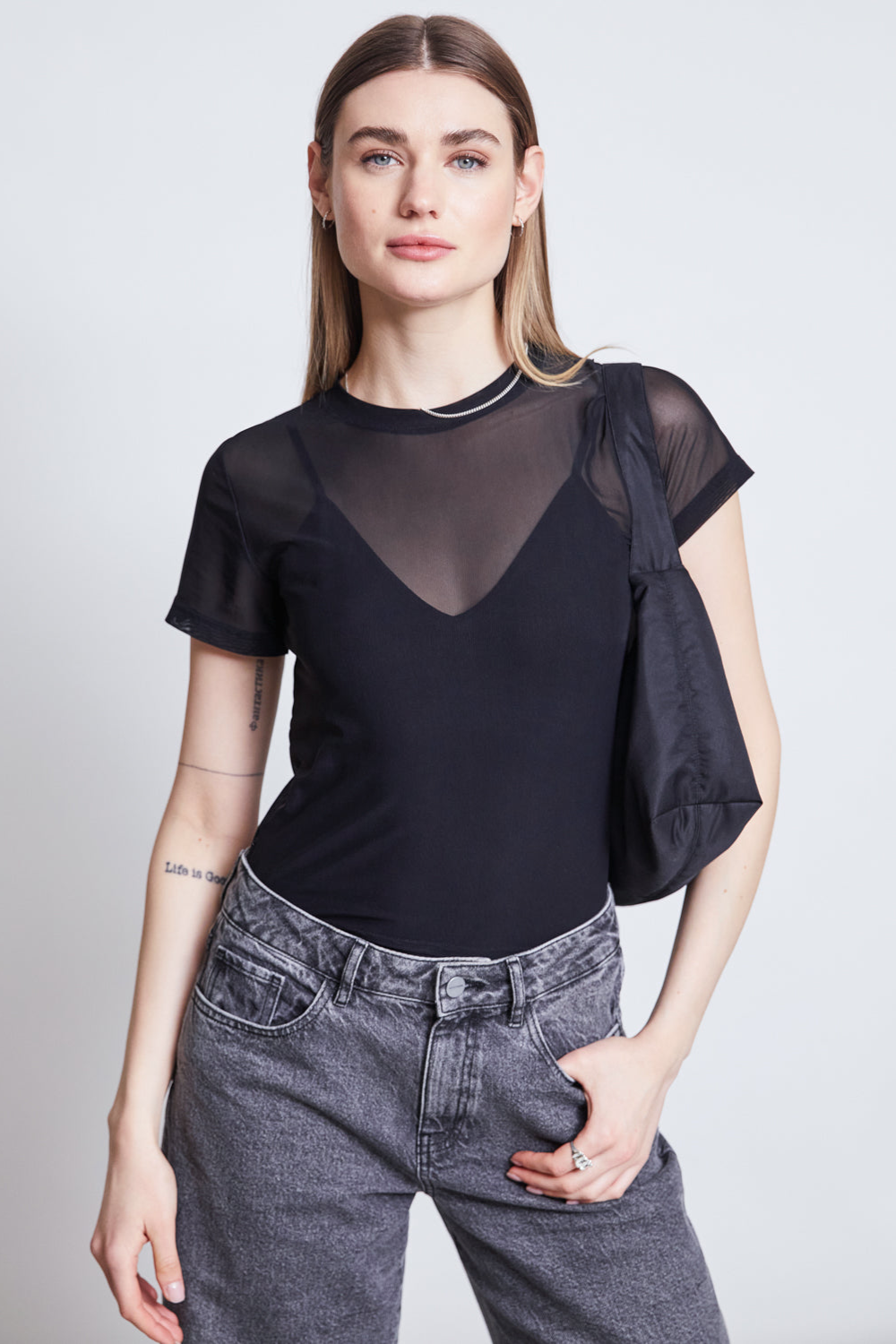 Image of JAN 'N JUNE dames vegan Mesh T-Shirt Evie Zwart