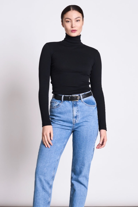 Image of JAN 'N JUNE dames vegan Top Minirib Turtleneck Chuva Zwart
