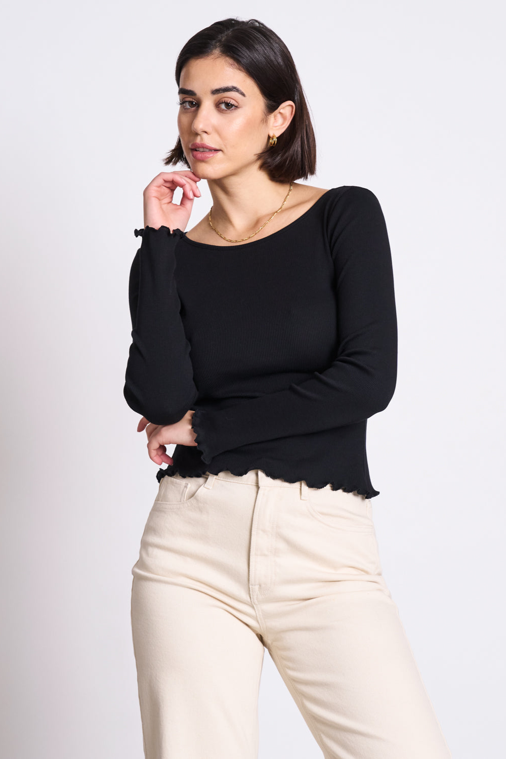 Image of JAN 'N JUNE dames vegan Top Minirib Longsleeve Aversa Zwart