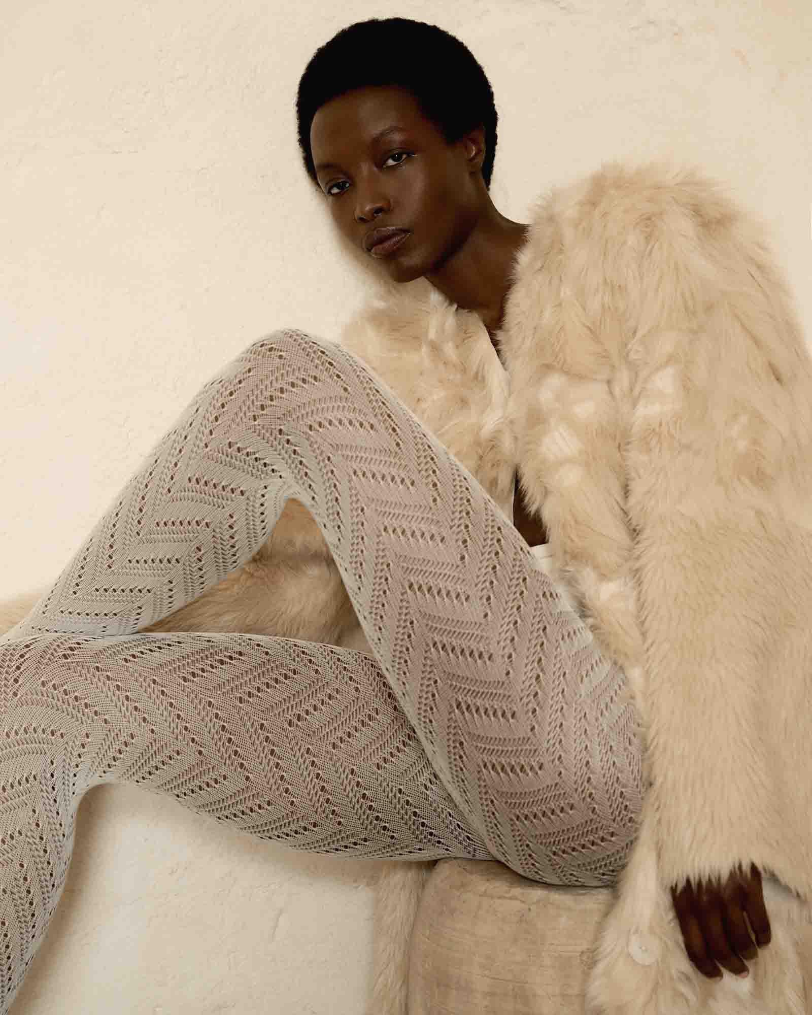 Swedish Stockings womens vegan Tights Ina Pointelle Off White