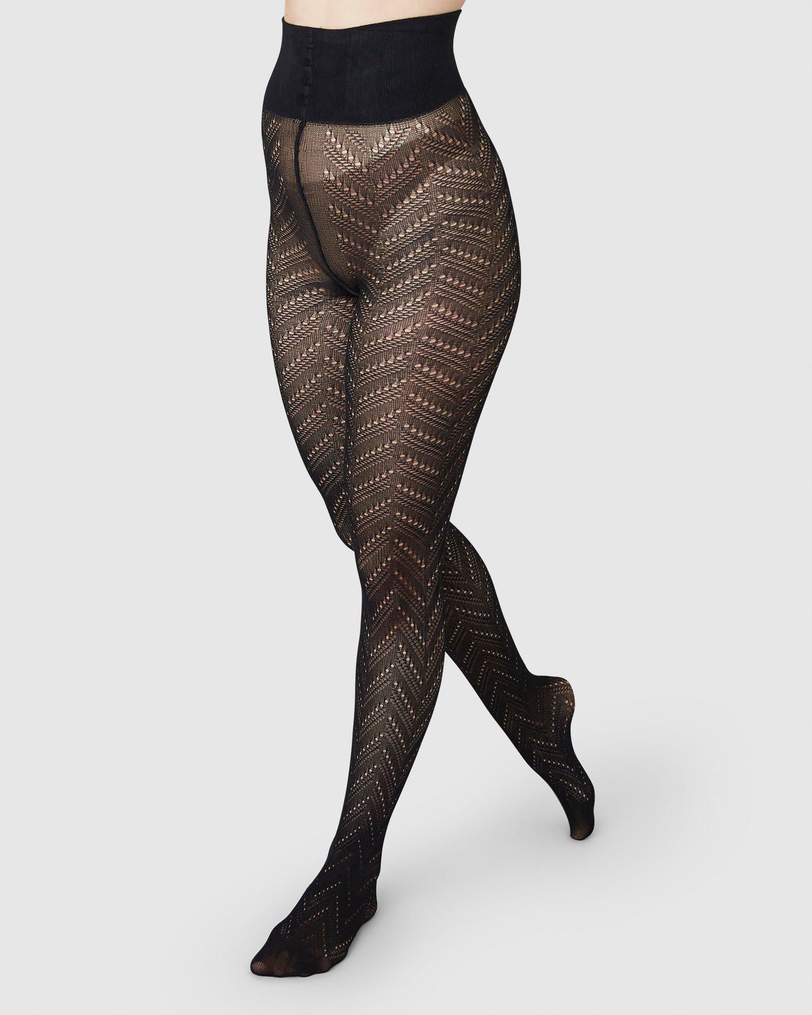 Swedish Stockings womens vegan Tights Ina Pointelle Black
