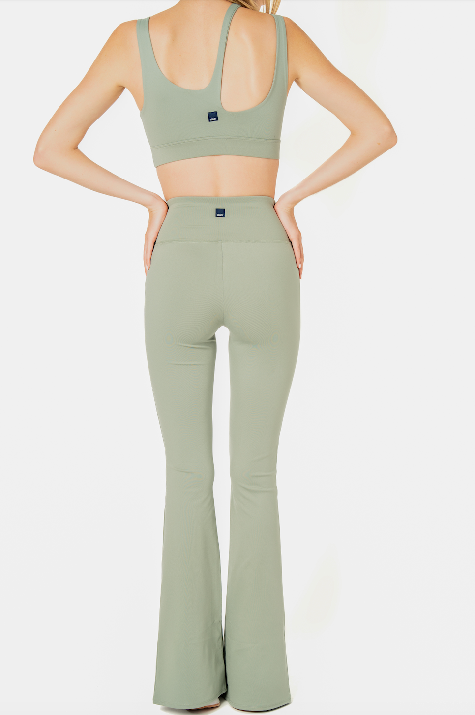 SEAAV womens vegan Leggings Cut Out Bootcut Dusty Sage Green