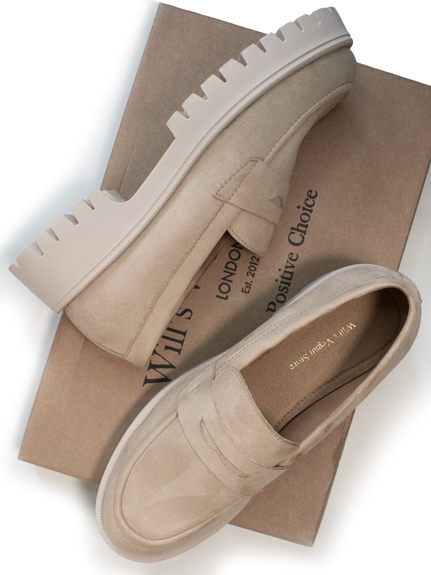 Will's Vegan Store womens vegan Loafers Women Track Sole Vegan Suede Beige