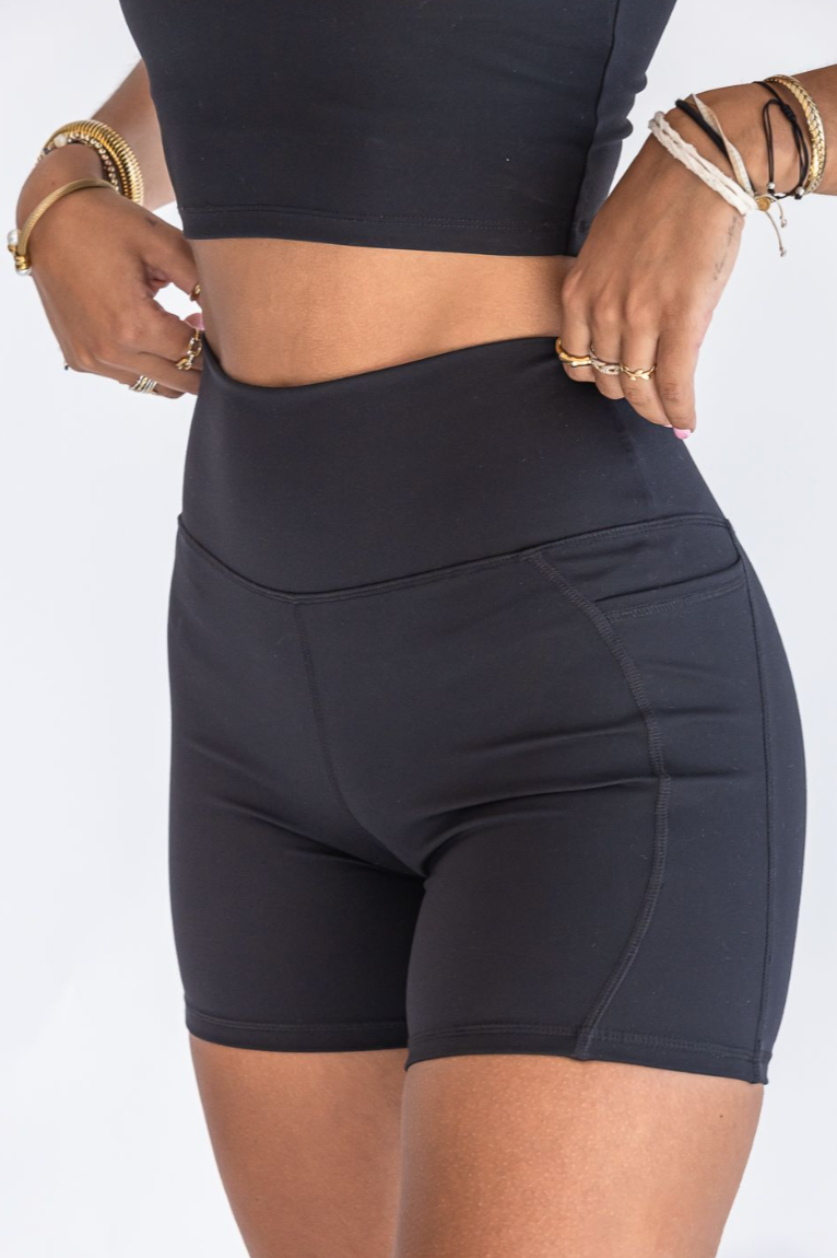 SEAAV womens vegan Shorts Biker 5'' With Pockets Onyx Black