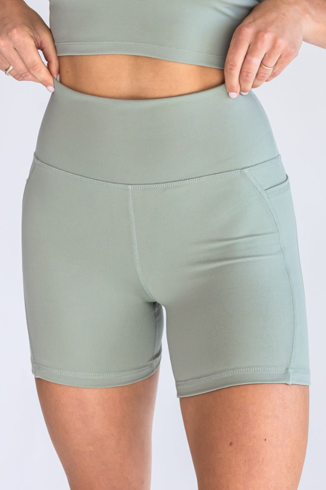 SEAAV womens vegan Short Biker 5'' Dusty Sage Green