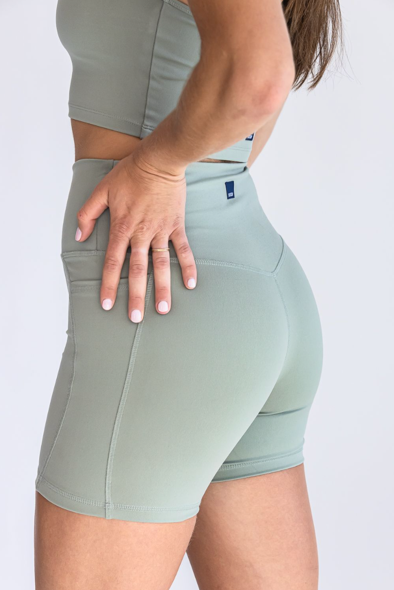 SEAAV womens vegan Short Biker 5'' Dusty Sage Green