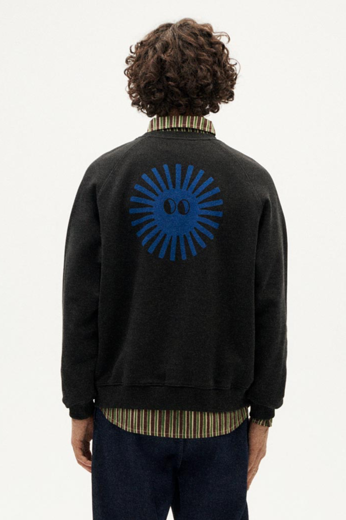 Thinking mu Herren vegan Sweatshirt Sonne Gesicht Und RÃ¼cken Pepe Schwarz
