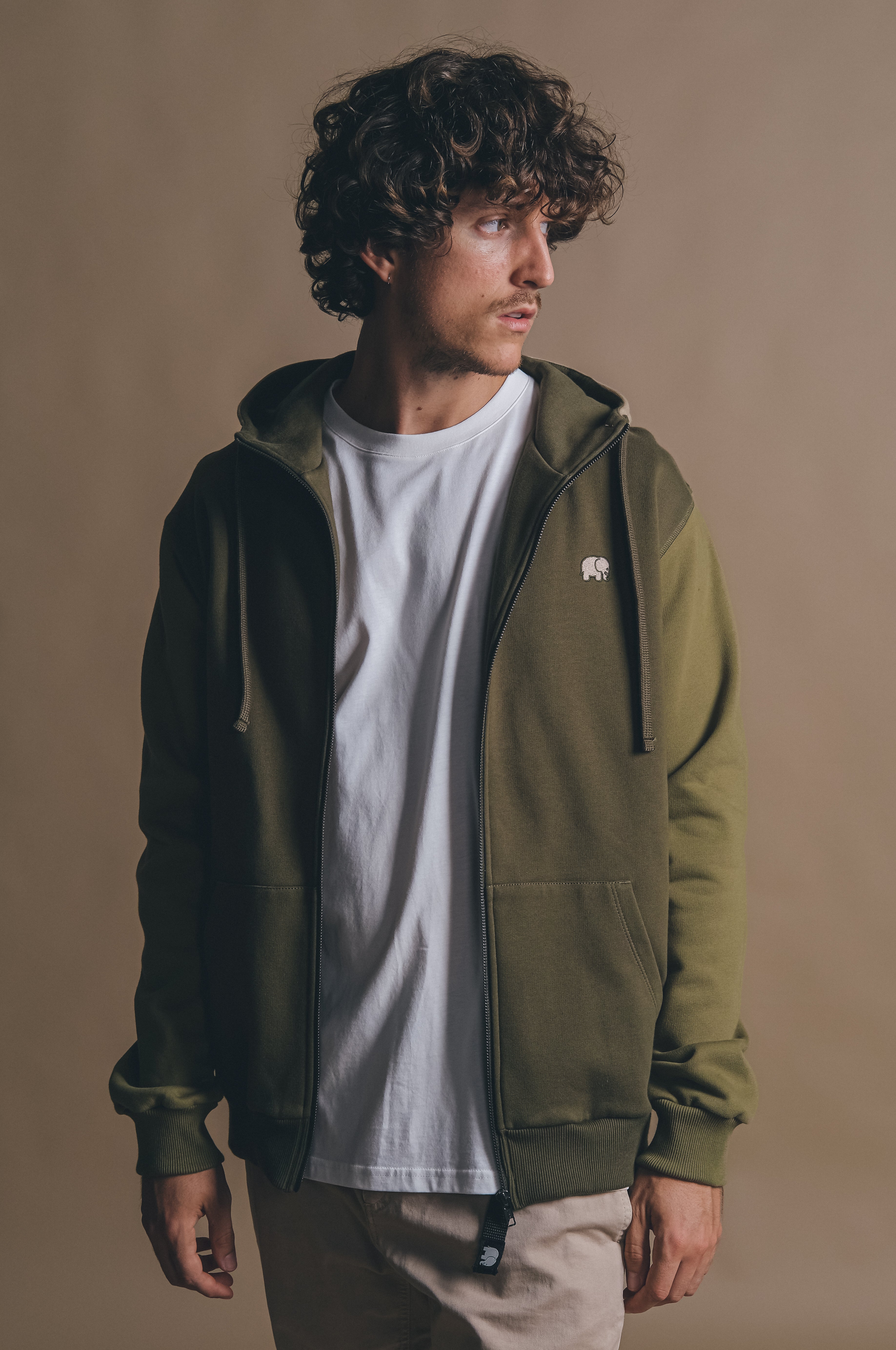 Image of Trendsplant mannen vegan Zip Hoodie Color Block Donker Olijf