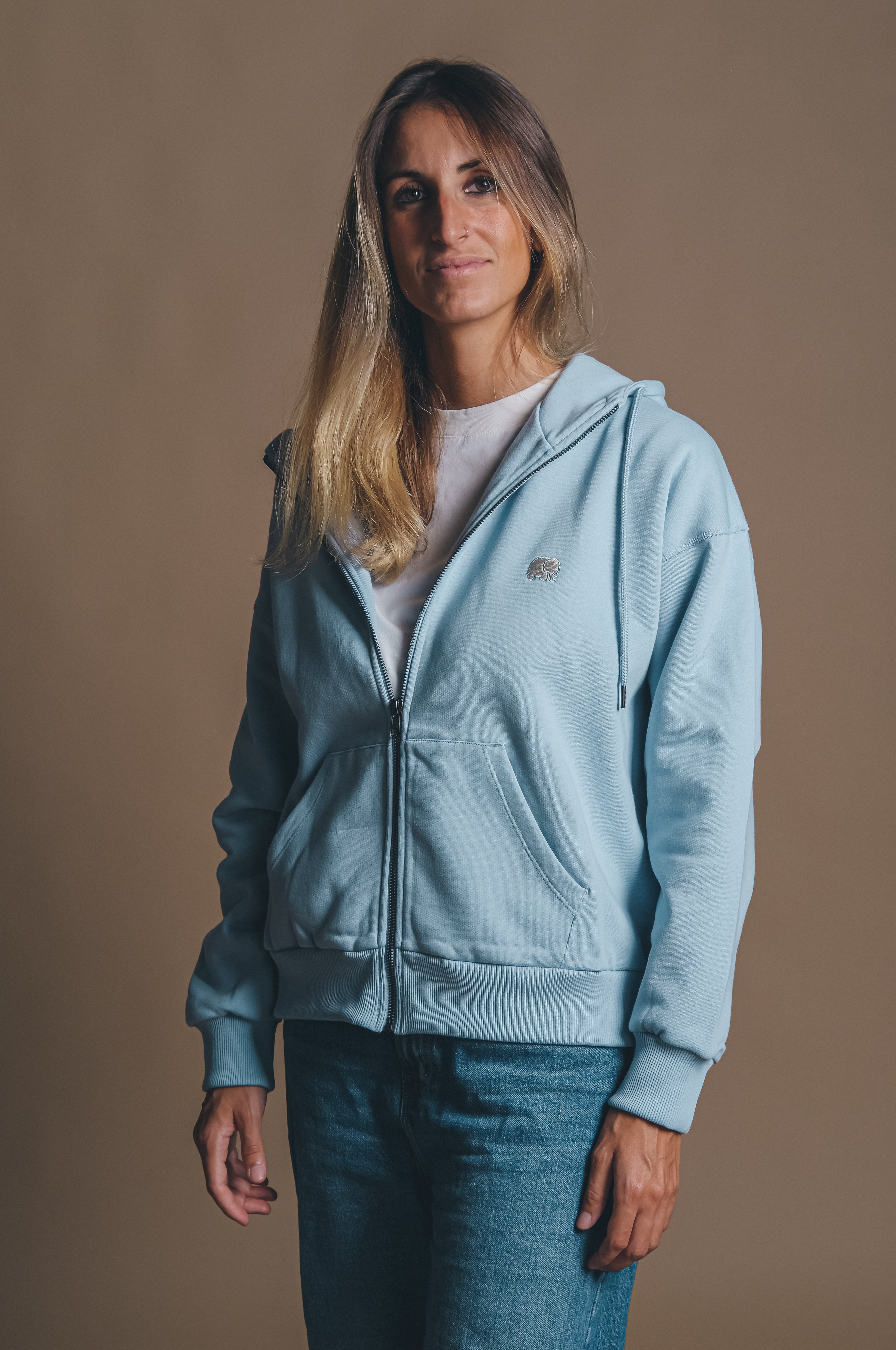 Trendsplant Damen vegan Oversized Zip Hoodie Essential Blue Fog
