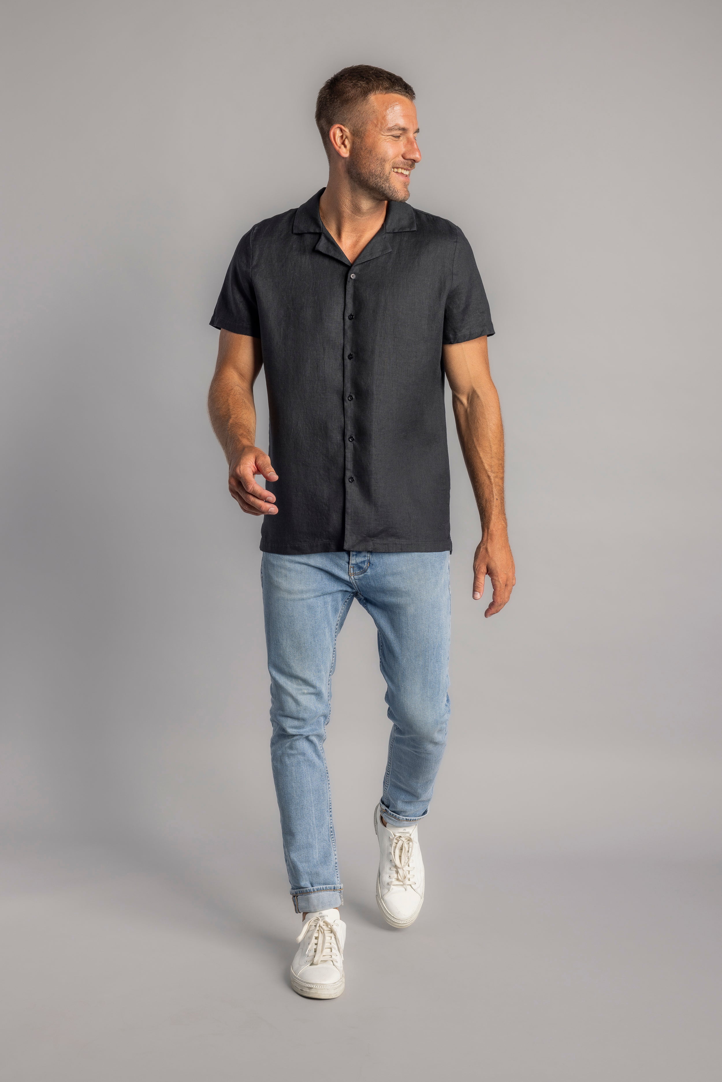 89388 - Herren vegan Hemd Leinen Schwarz