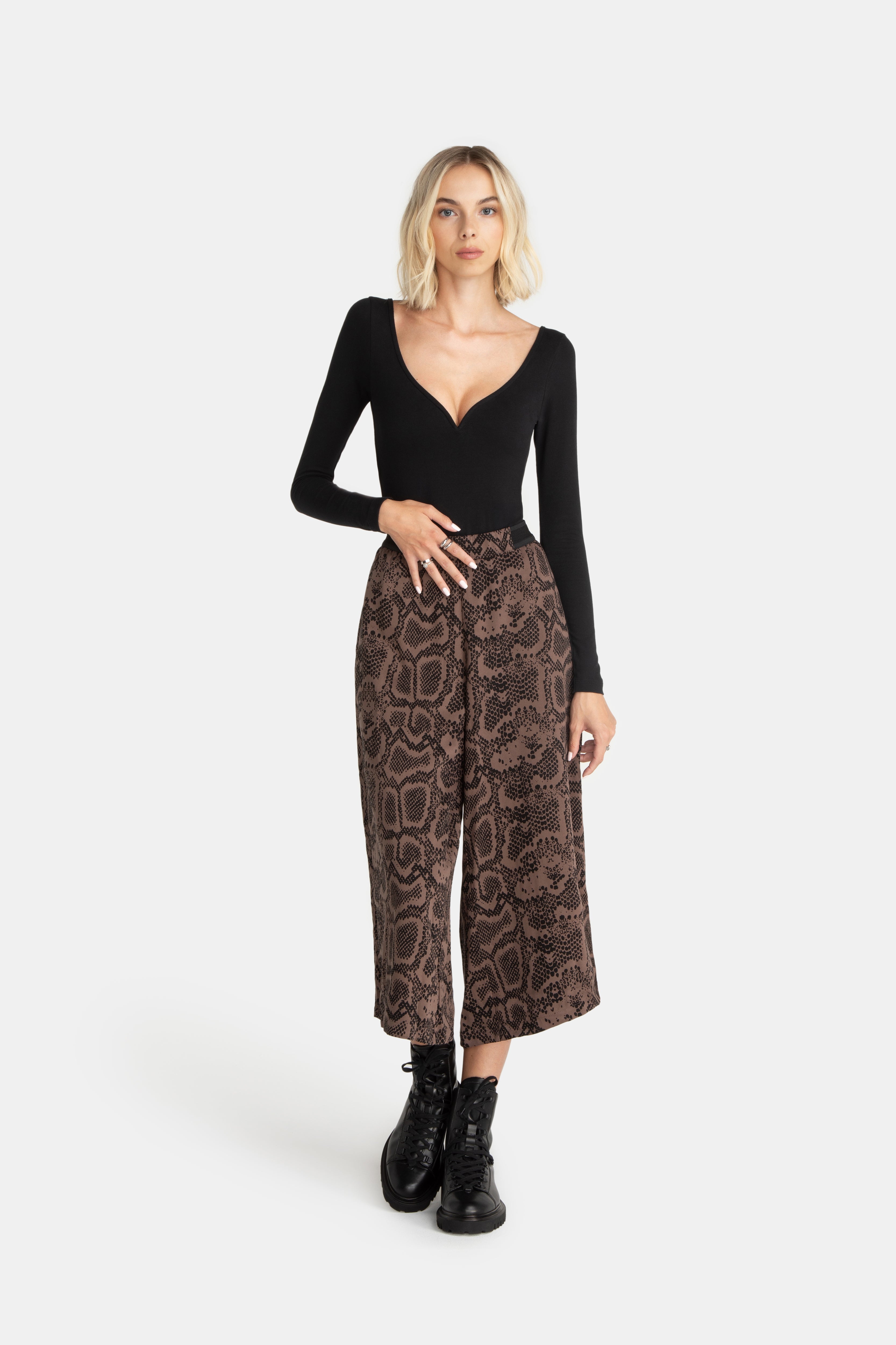 LOVJOI womens vegan Culotte Tavira Brown Python