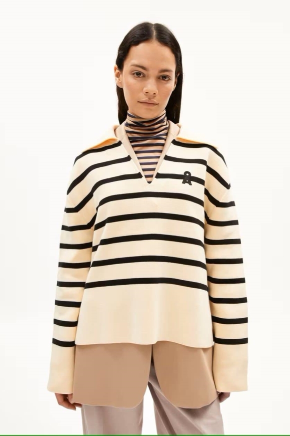 ARMEDANGELS Damen vegan Pullover Frejiaas Streifen WeiÃŸ