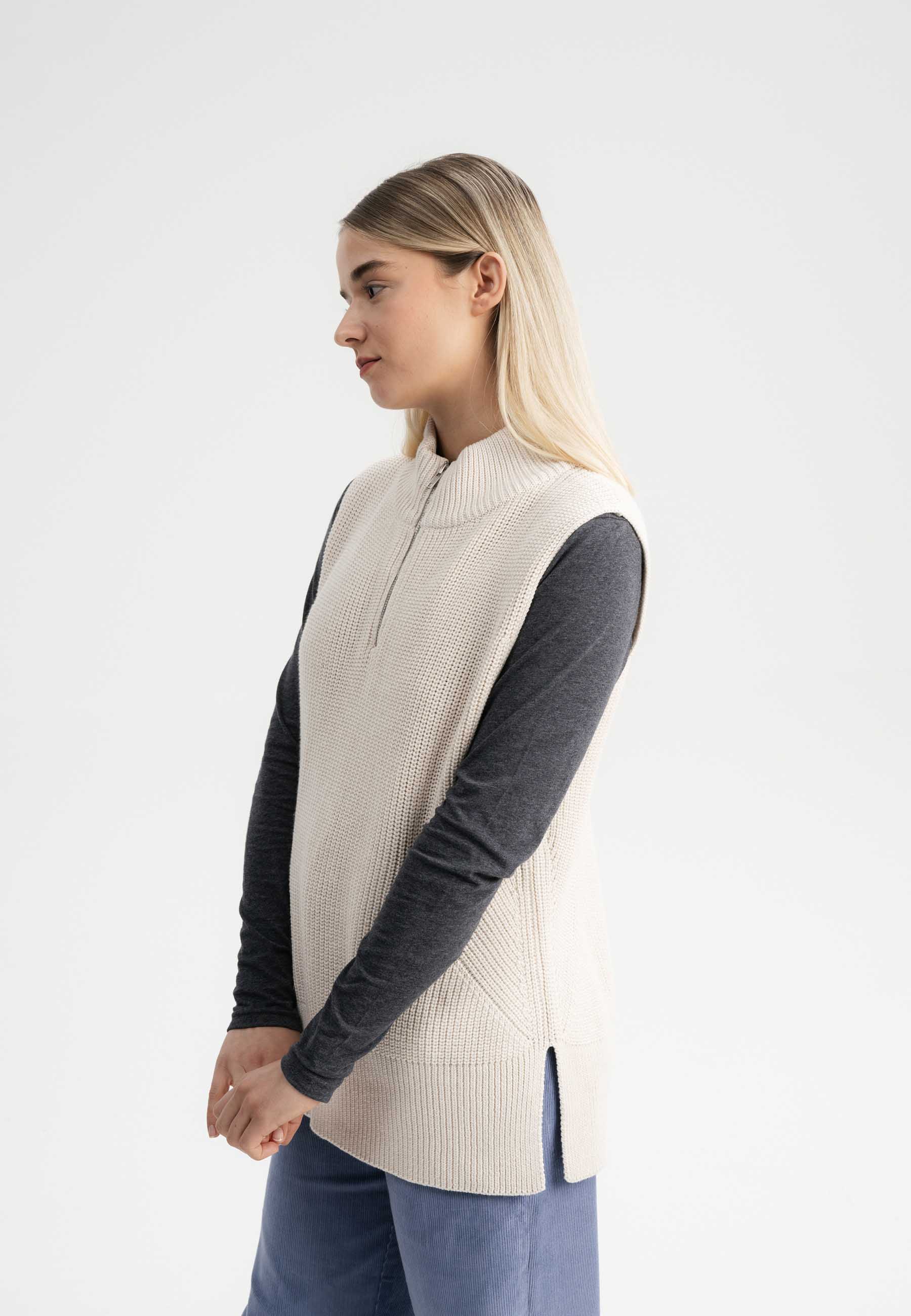 MELA womens vegan Knit Vest Turtleneck Gamini Cream