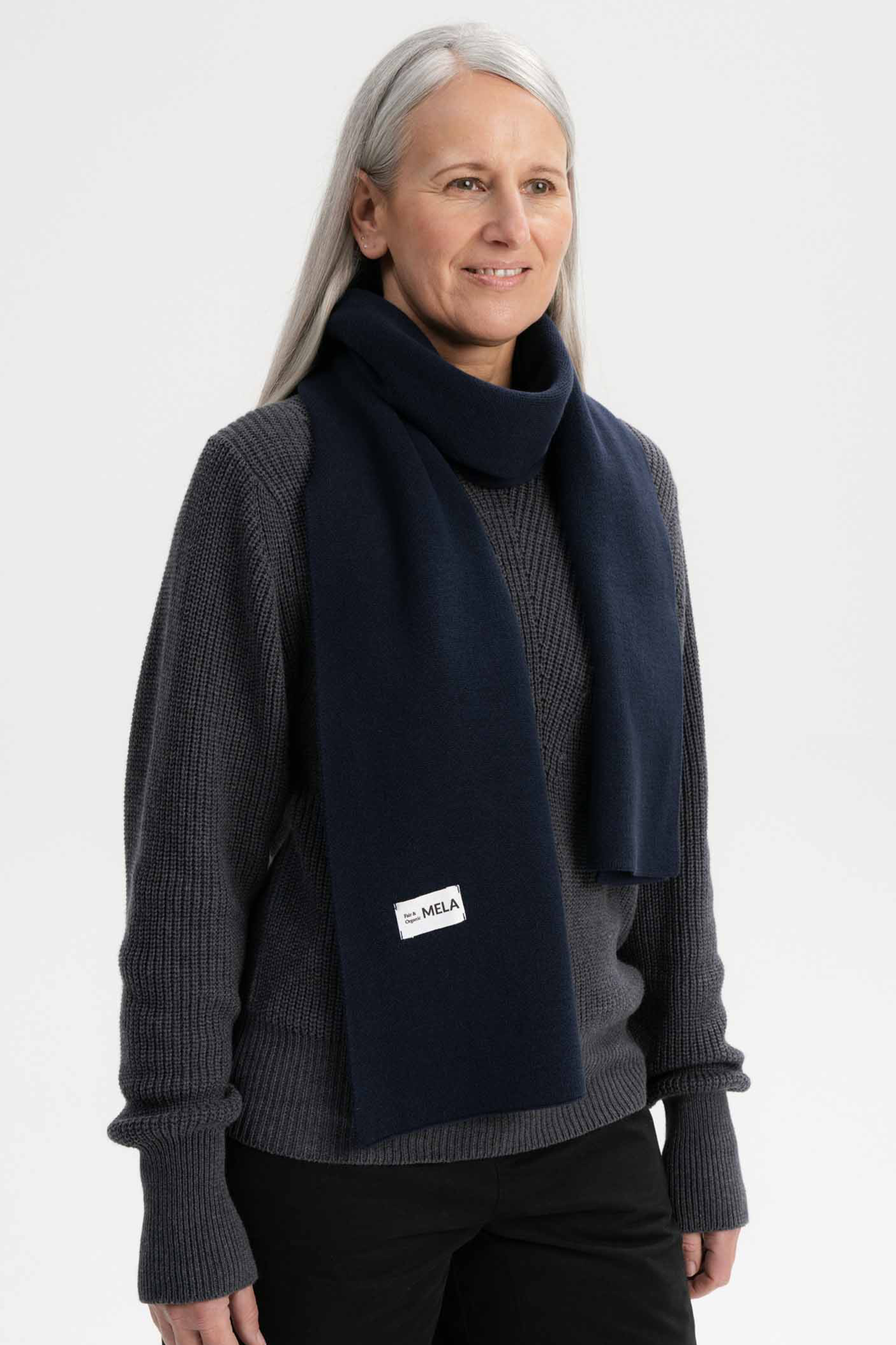 MELA men vegan Scarf Jacquard Knit Asmee Navy Blue