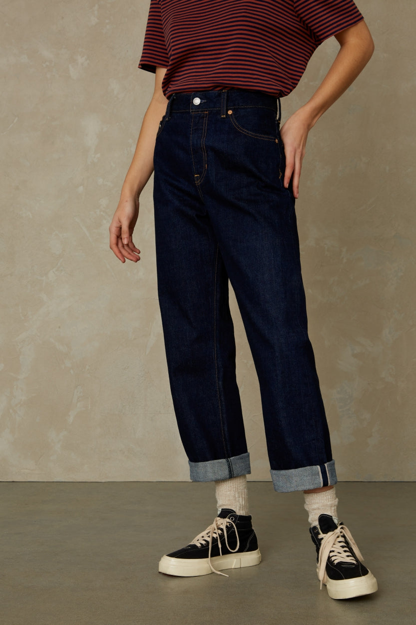 Kings Of Indigo Damen vegan Cropped Jeans Liora Selvage Easy Fade Indigo Rinse