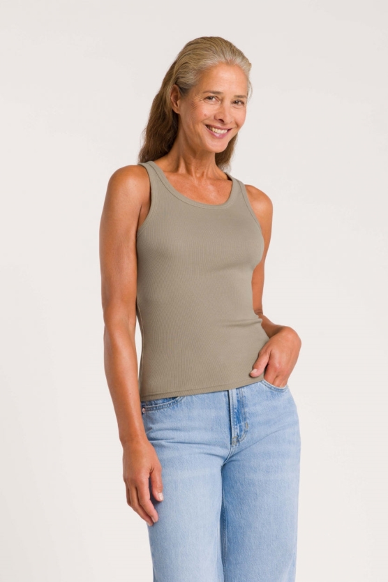 Kings of Indigo womens vegan Tank Top Kerry Aluminum Beige