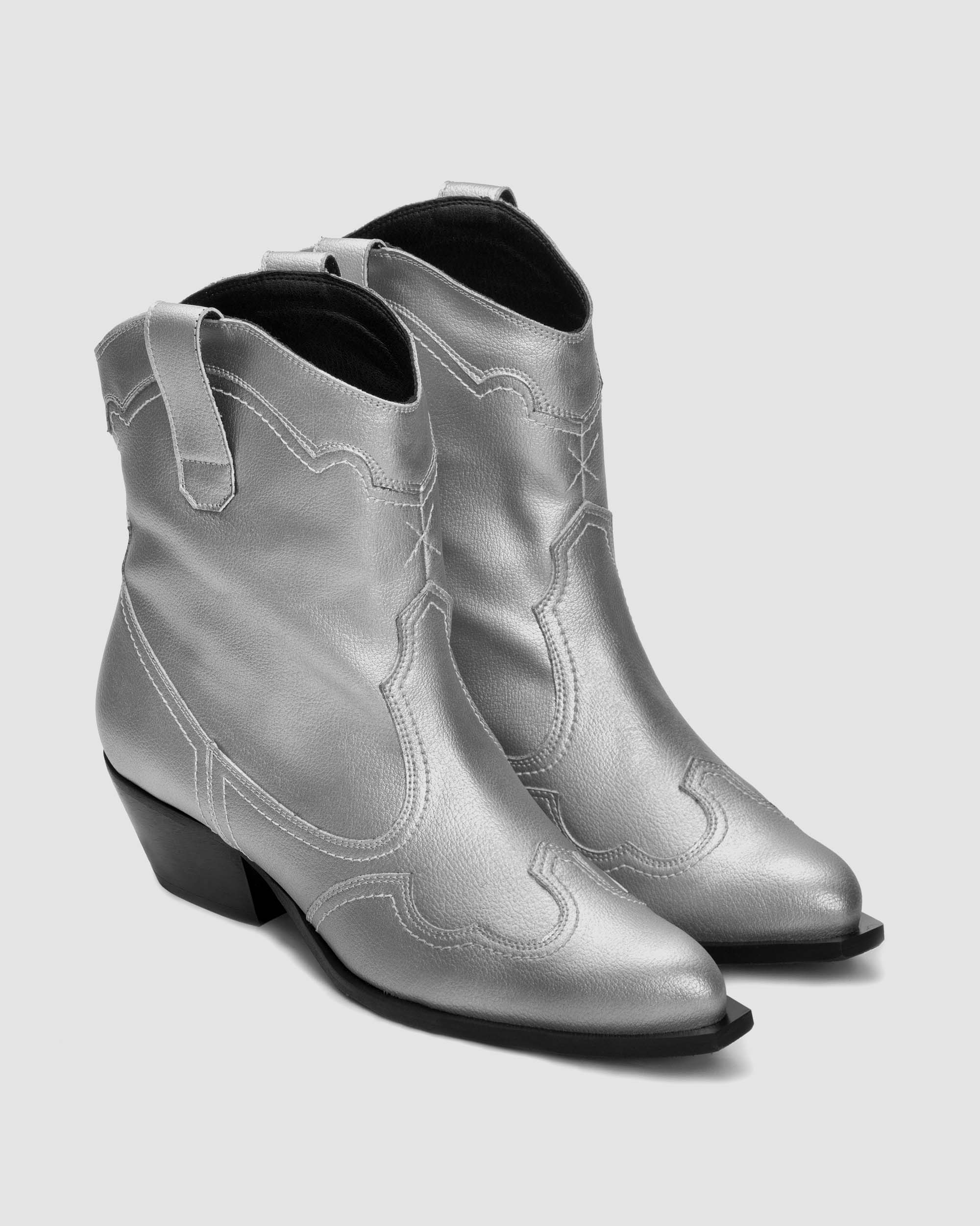 BOHEMA womens vegan Cowboy Boots Metallic Stitchy