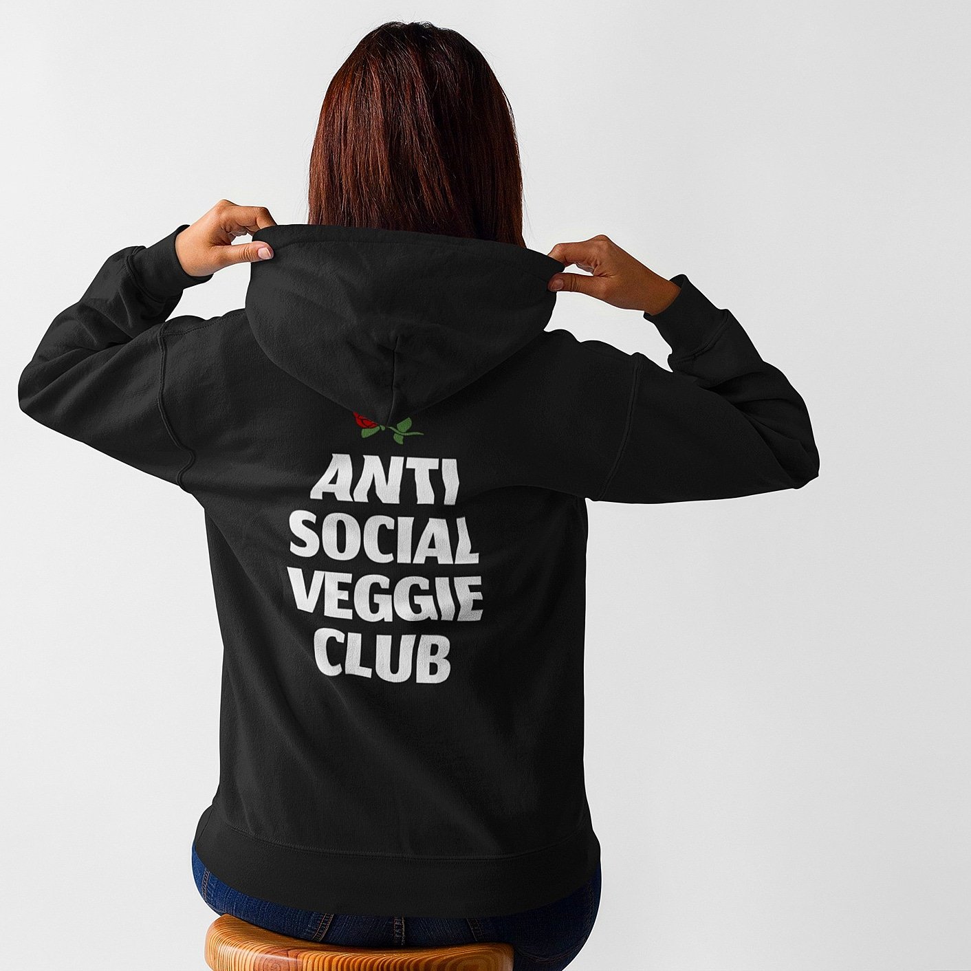 Plant Faced Clothing womens vegan Hoodie Anti Social Veggie Club Black