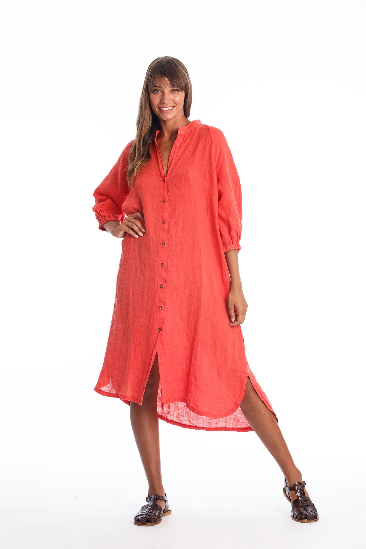 RAVENS VIEW IBIZA Damen vegan Hemdkleid Mei Radiant Red