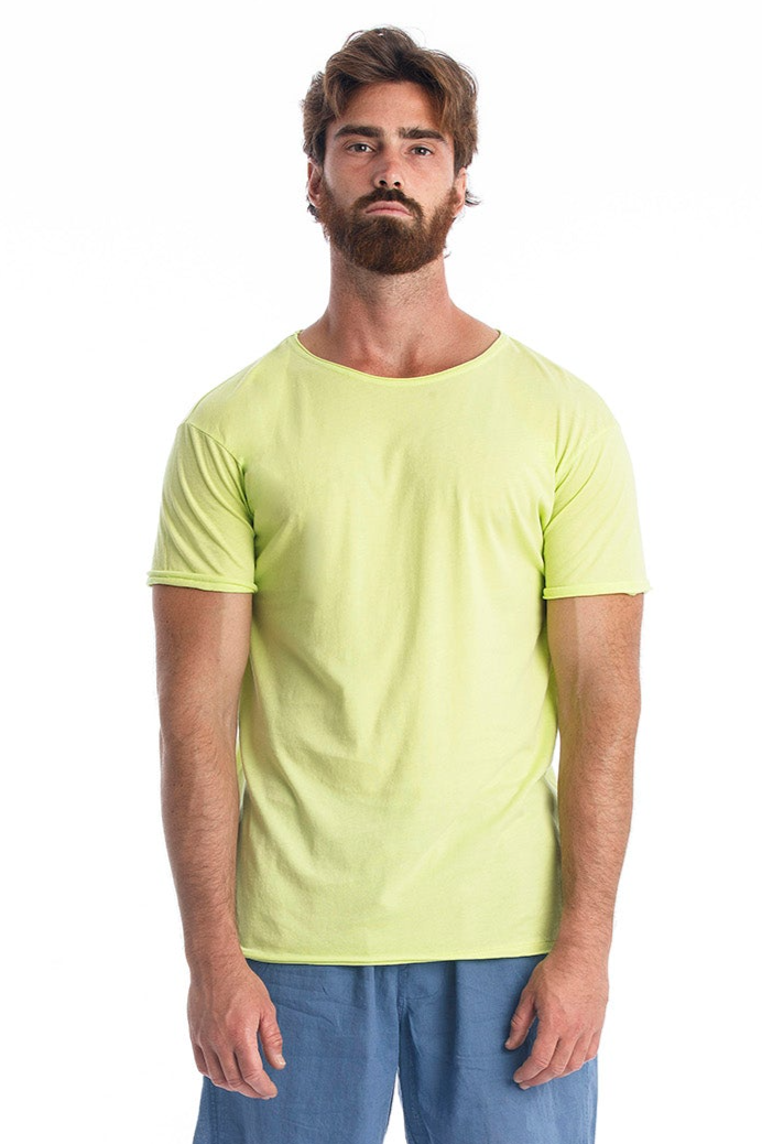 RAVENS VIEW IBIZA Herren vegan T-Shirt Runder Wilder Ausschnitt Kalkgelb