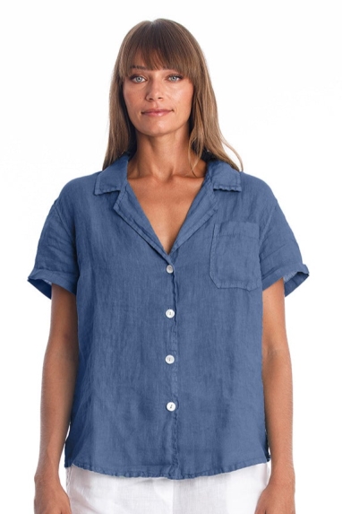 Image of RAVENS VIEW IBIZA dames vegan Shirt Elly Indigo Blauw