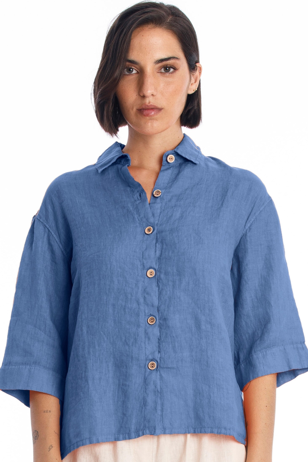Image of RAVENS VIEW IBIZA dames vegan Blouse Zomer Indigo Blauw