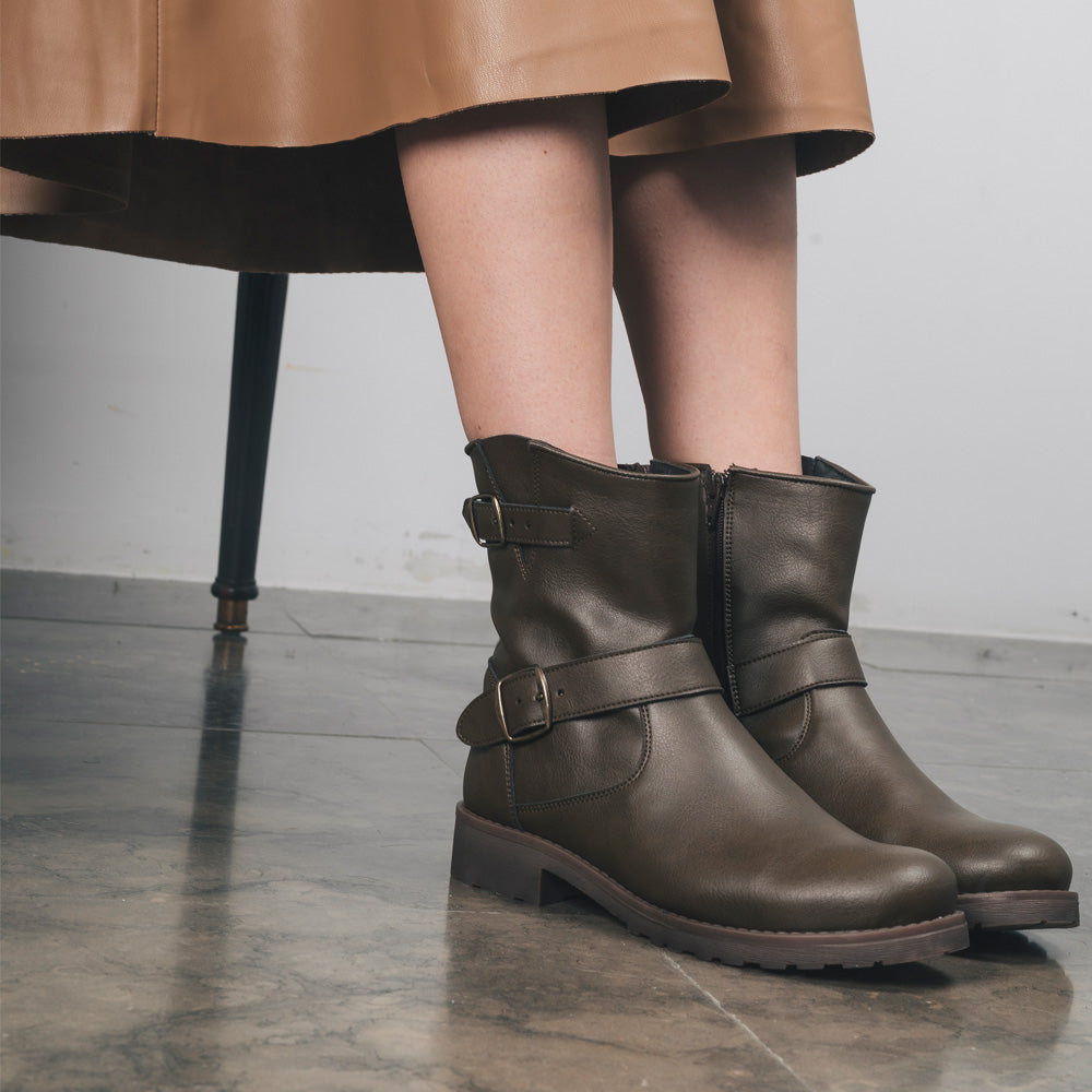 NAE womens vegan Biker Boots Odet Green