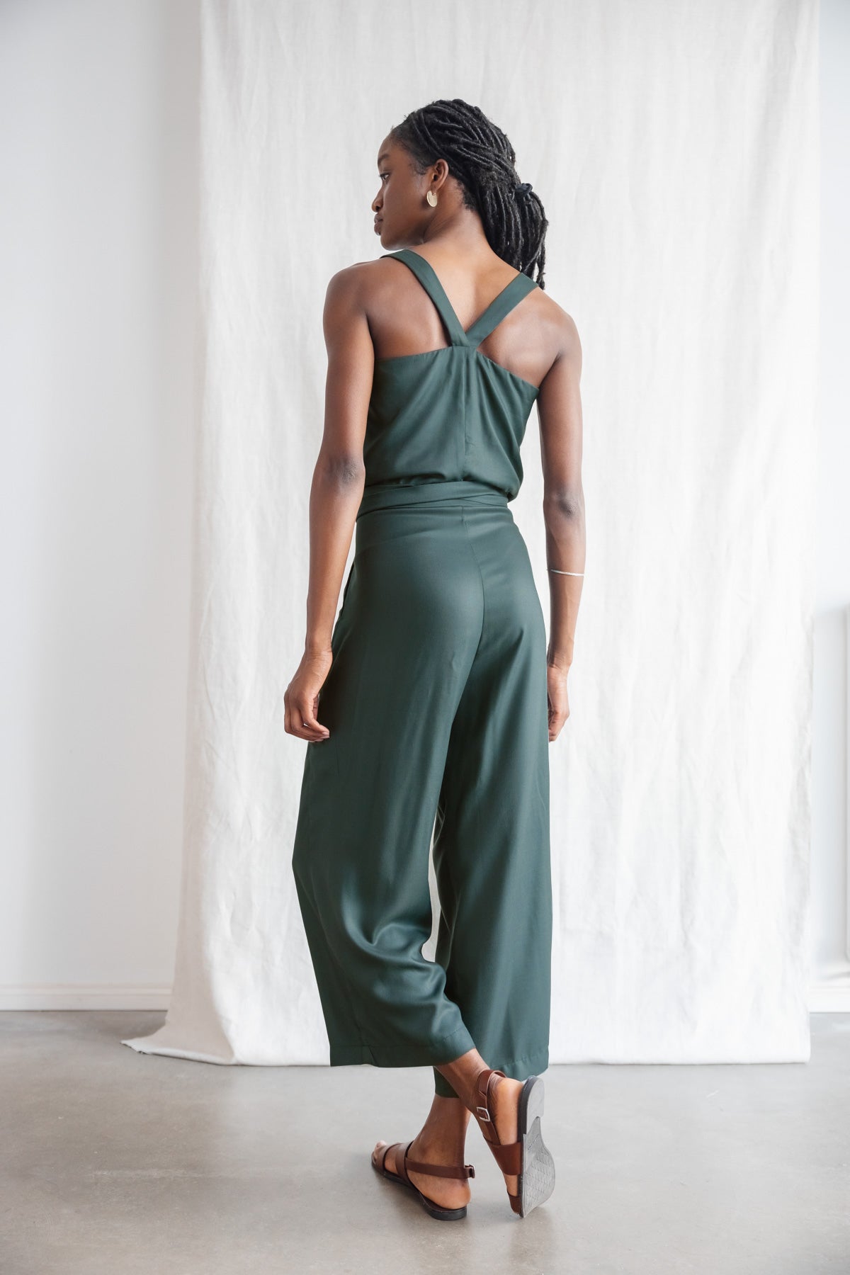 Jyoti Fair Works womens vegan Jumpsuit Suvan Forest Green