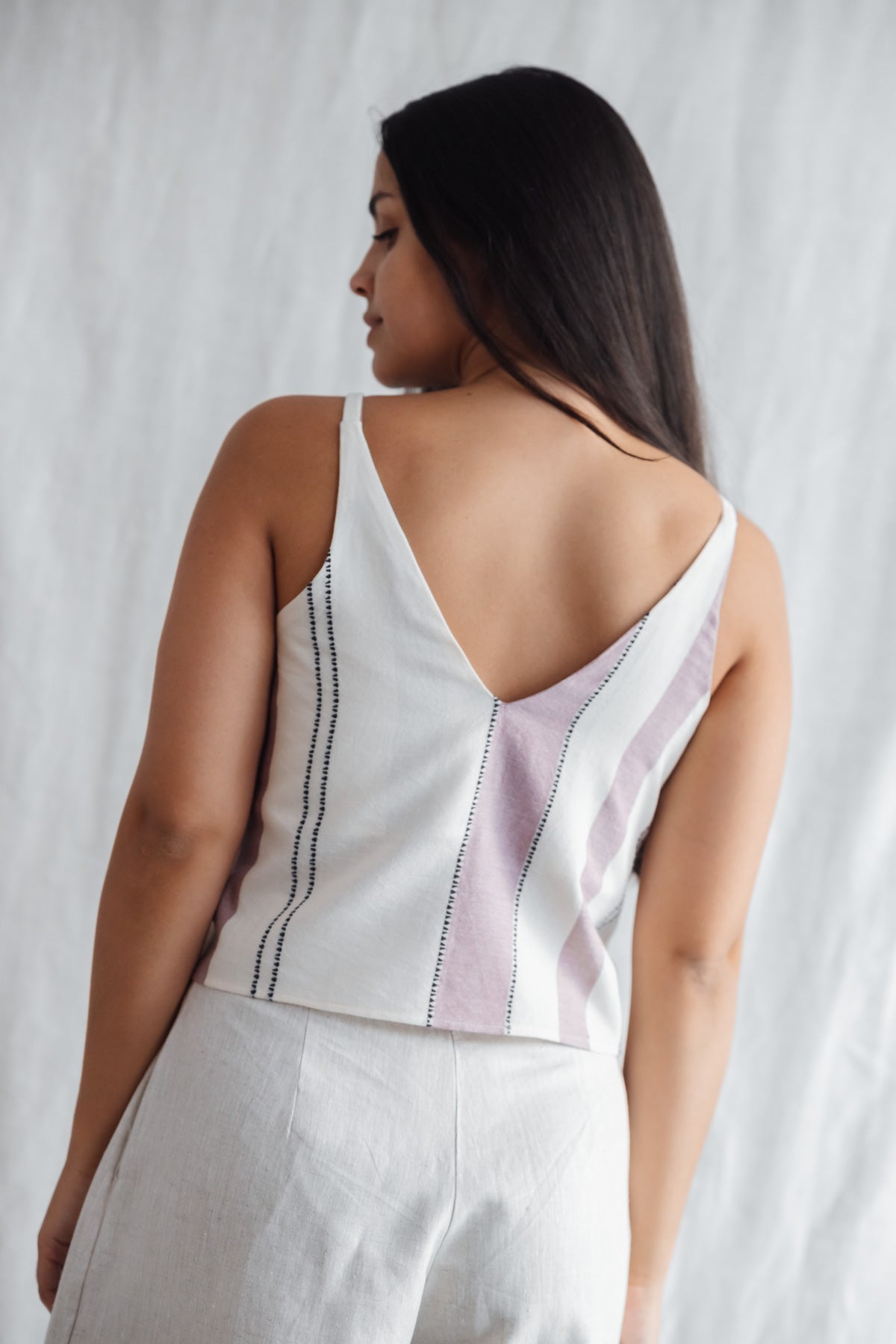 Jyoti Fair Works womens vegan Crop Top Iya Weave Pattern Old Pink