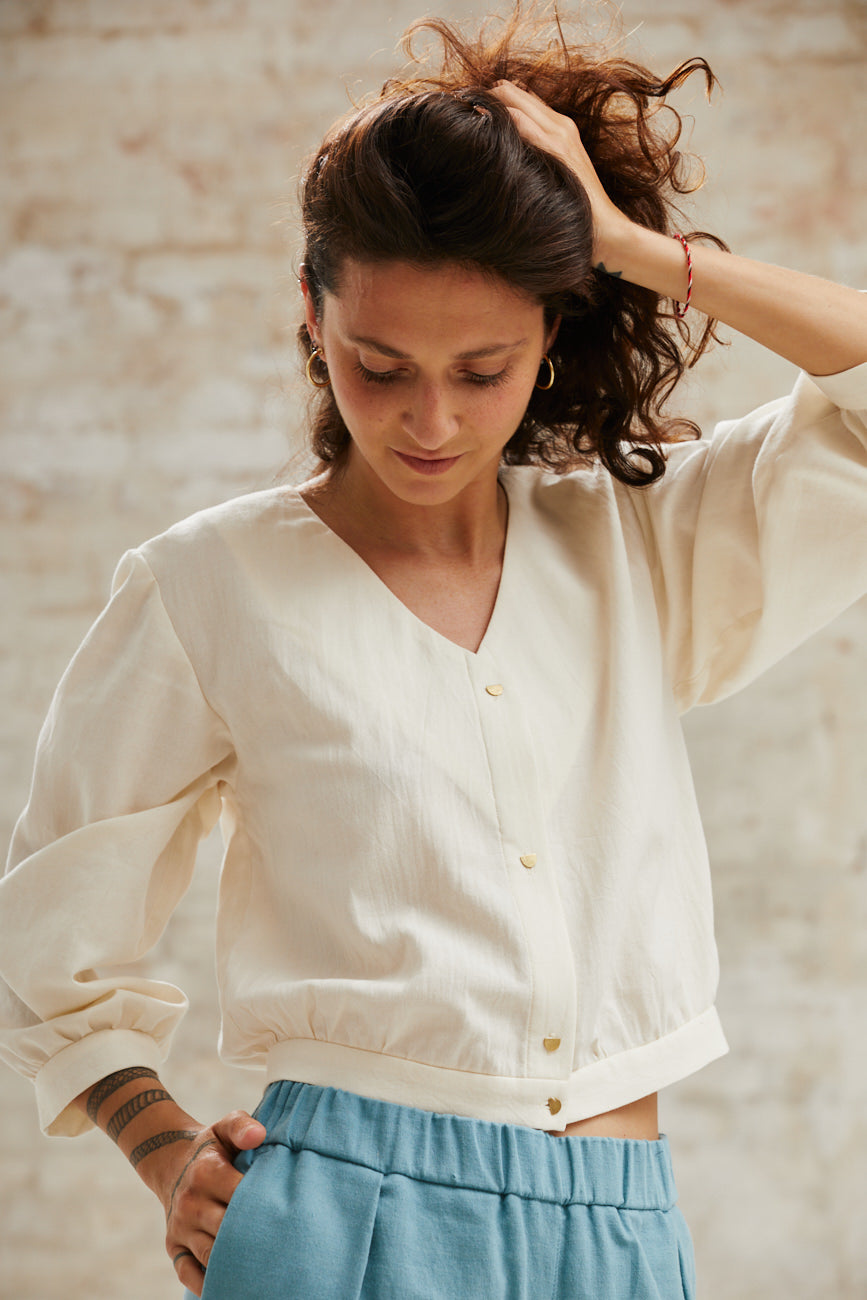 Jyoti Fair Works womens vegan Blouse Sahay Cream