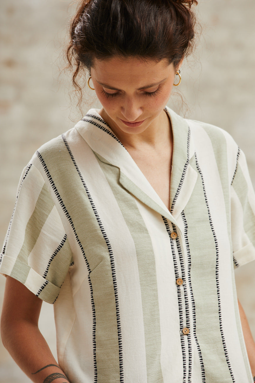 Jyoti Fair Works womens vegan Blouse Avani Weave Pattern Green