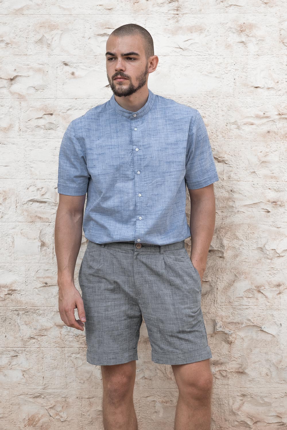 Jyoti Fair Works men vegan Shirt Short Sleeve Harilal Light Blue
