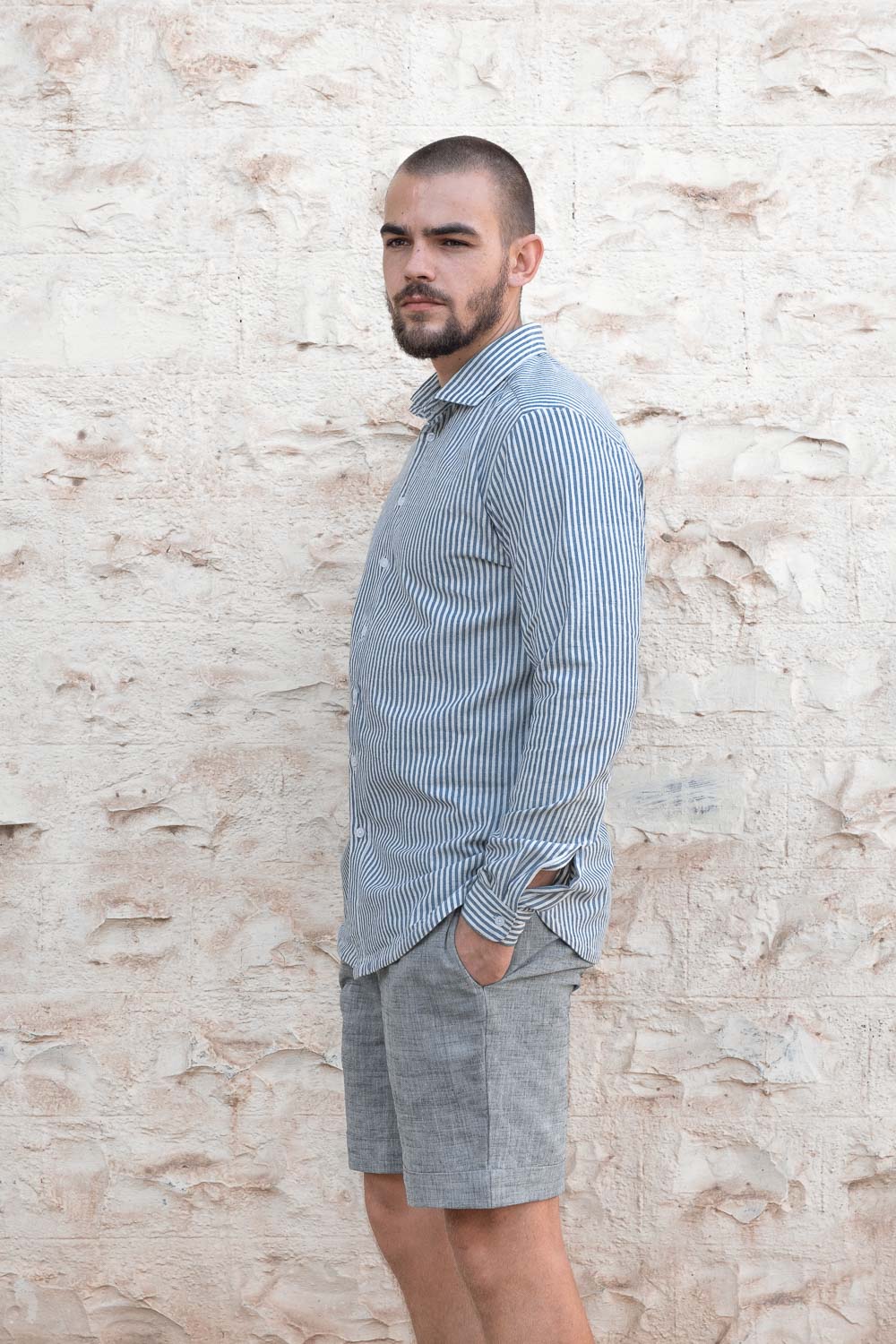 Jyoti Fair Works men vegan Shirt Himat Striped Blau