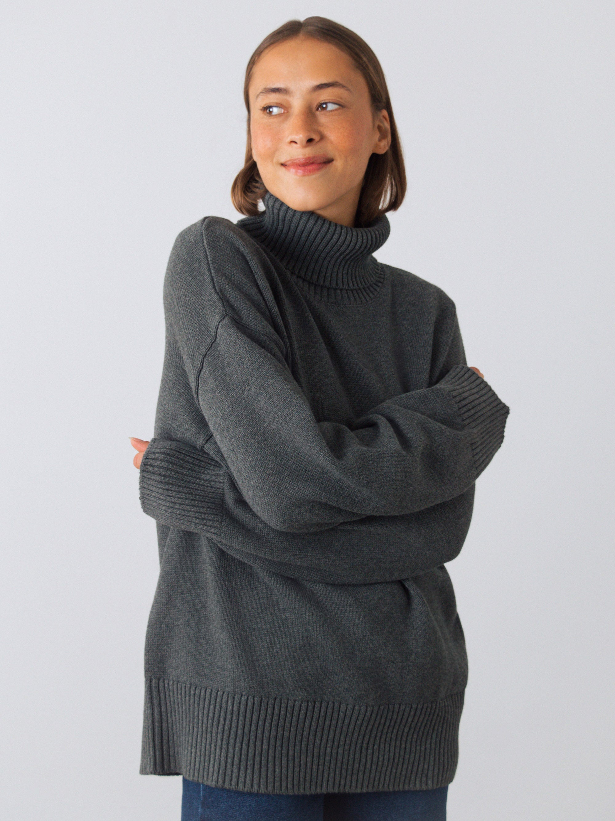 Honest Basics womens vegan Turtleneck Chunky Slate