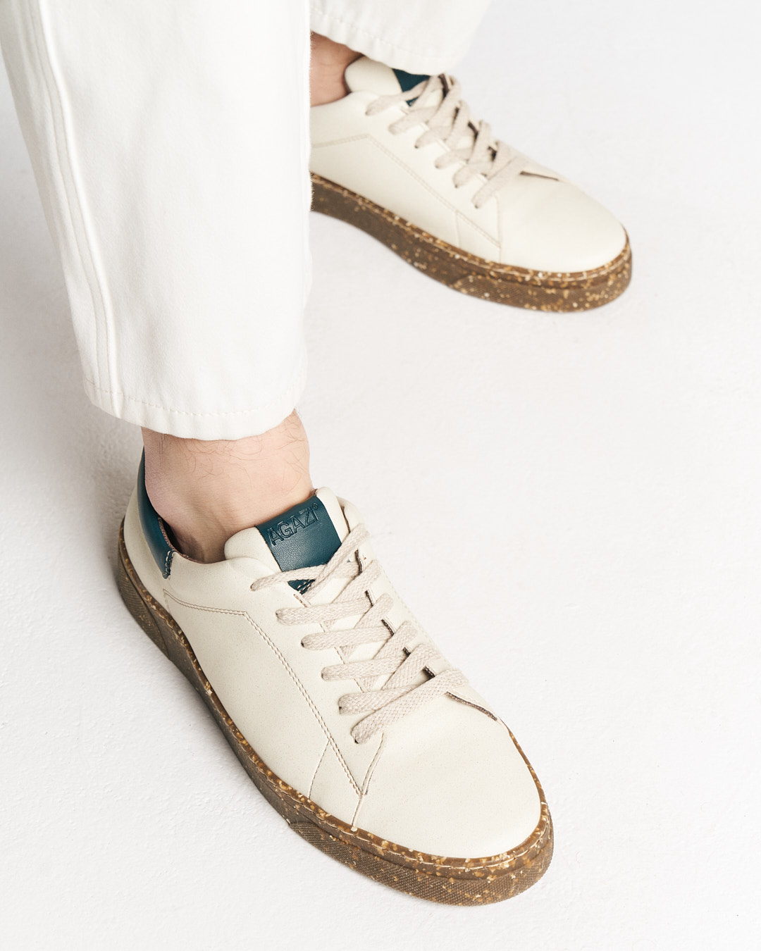 AGAZI men vegan Sneakers Jacob Beige + Green