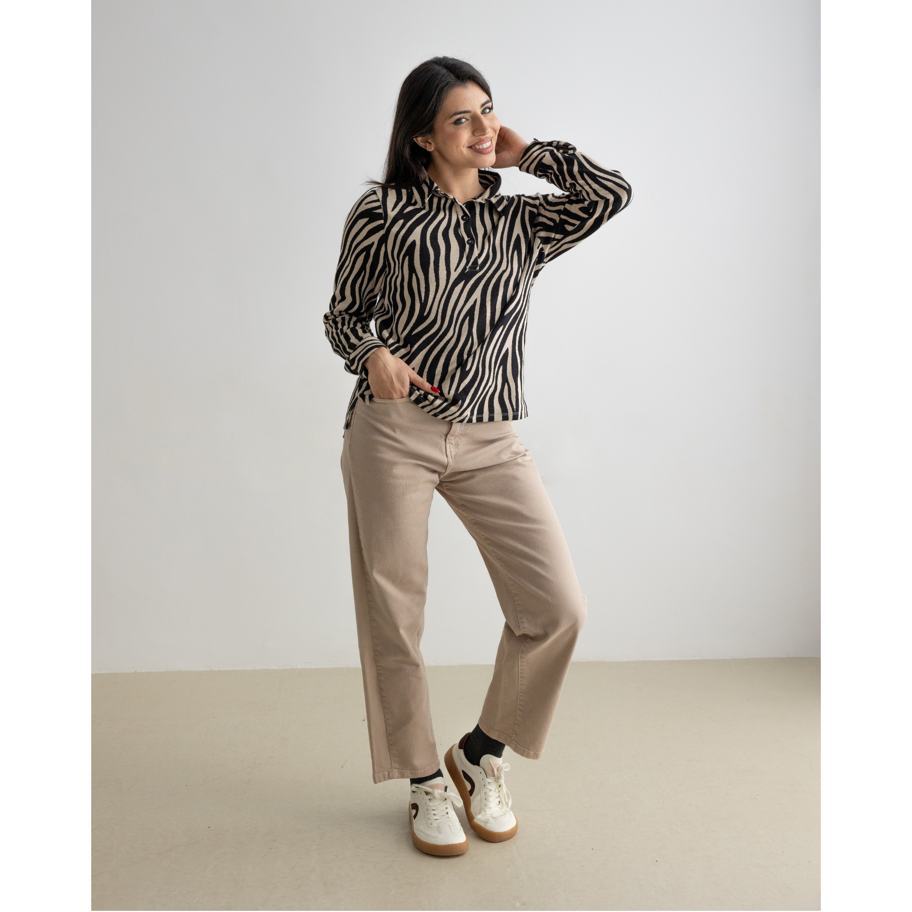 Clotsy womens vegan Polo Shirt Stripes Beige / Black