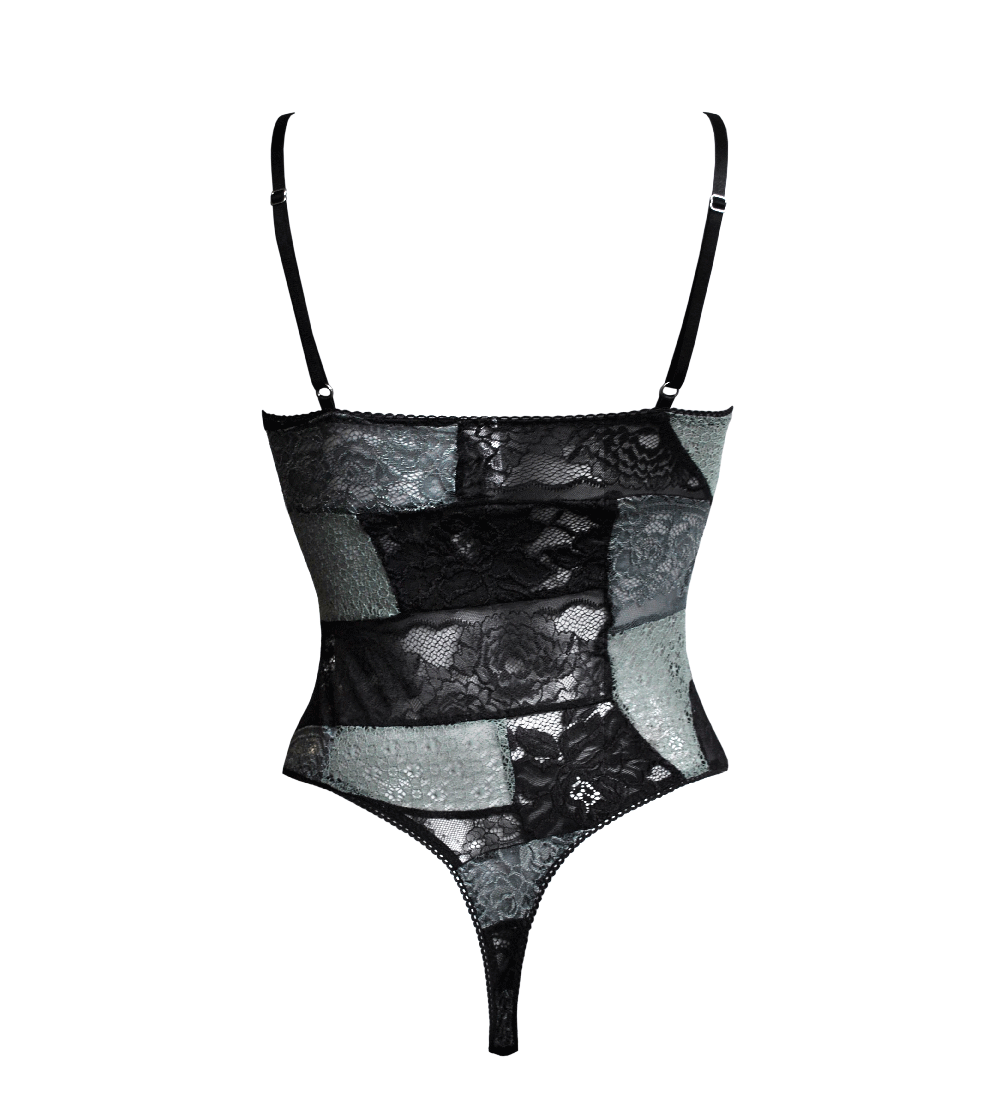 Anekdot womens vegan Bodysuit Bouquet Jade Black & Light Green