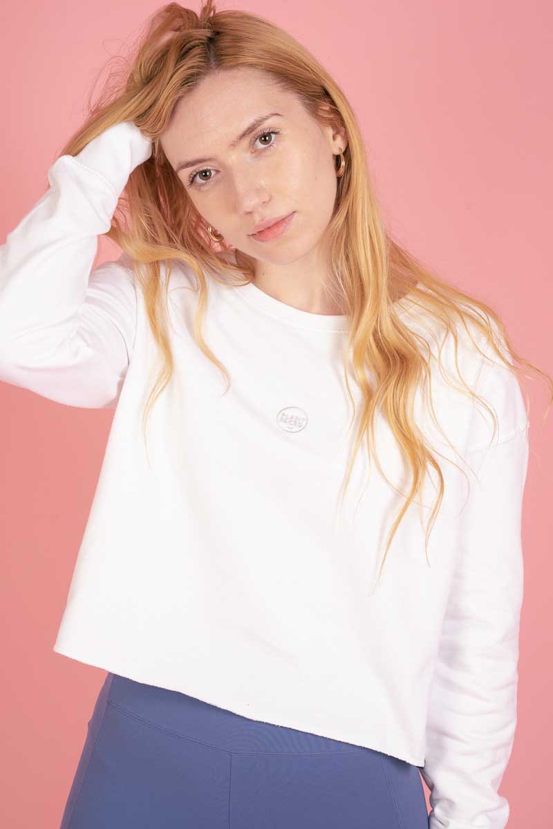 Plant Faced Clothing Cropped Sweater White