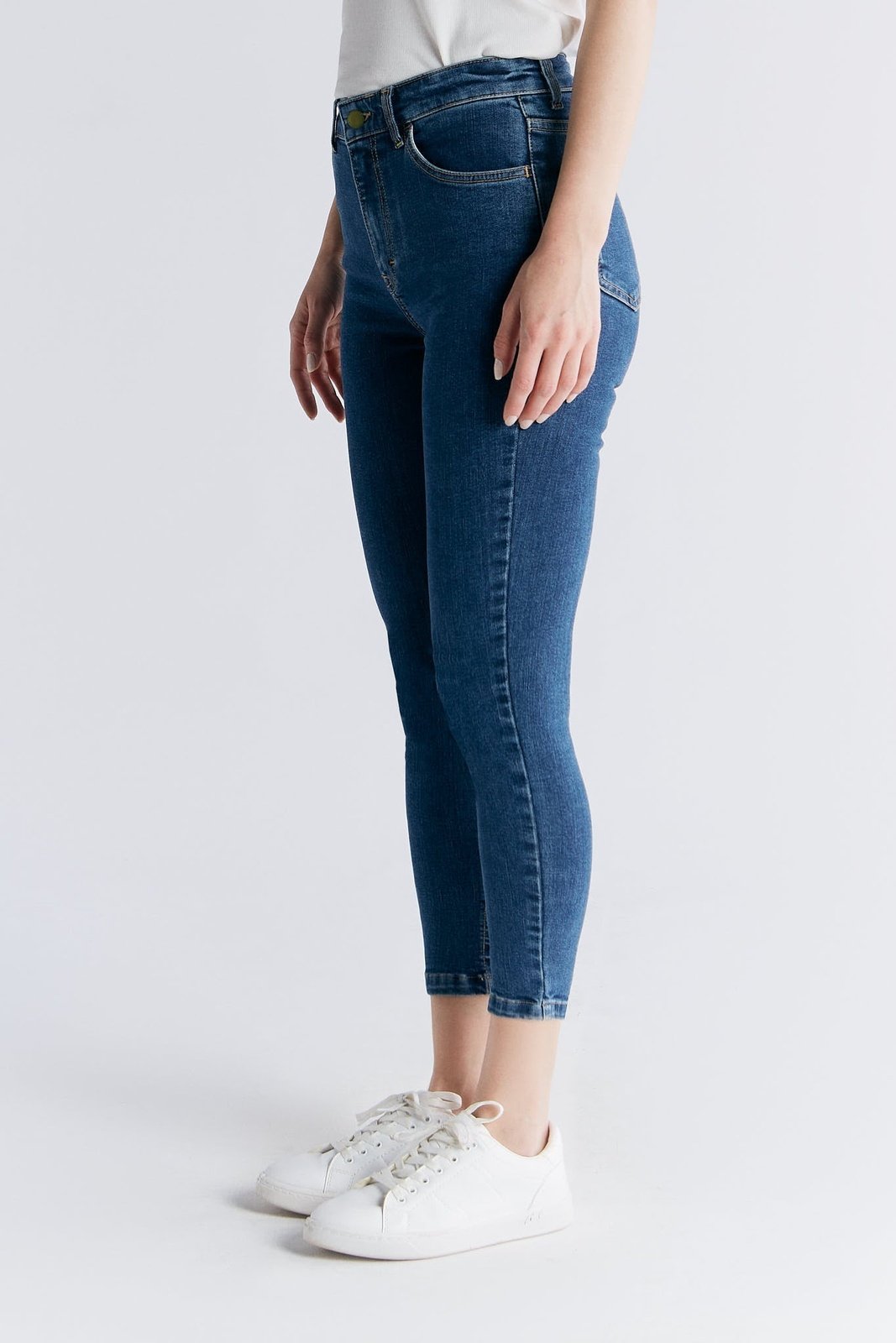 Evermind womens vegan Jeans Short Leg Skinny Fit Lapis Blue