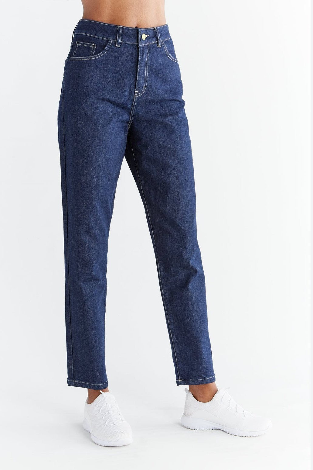 Evermind womens vegan Jeans Mom Fit Dark Slate Blue