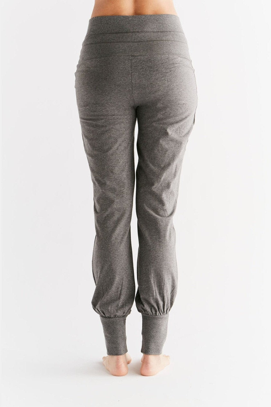Leela Cotton womens vegan Yoga Pants With Fold Over Waistband Anthracite Melange